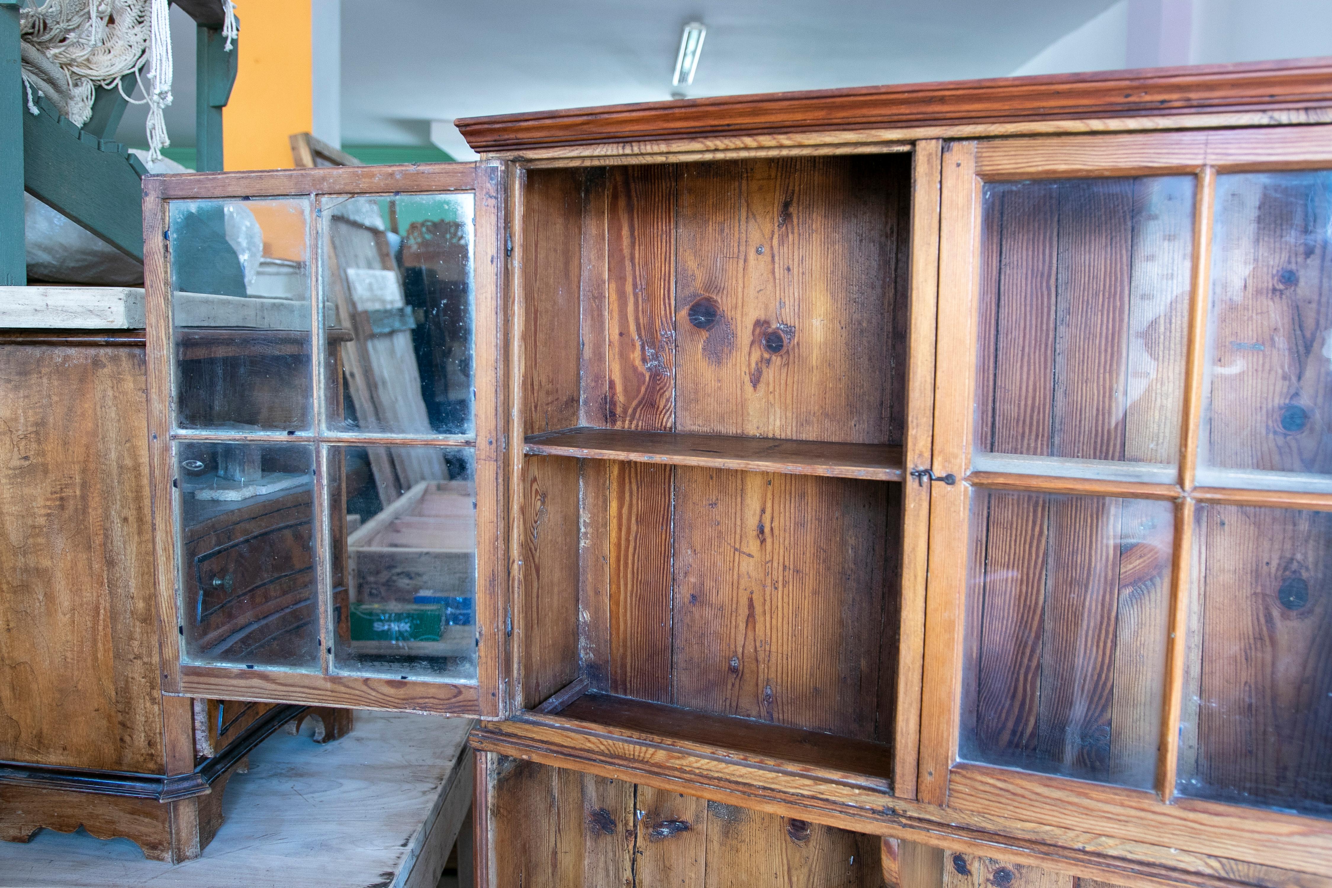 20th Century Rustic Kitchen Display Cabinet with Doors, Shelves and Drawers in the Lower Part For Sale