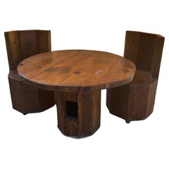 Used Rustic Knotty Pine Cabin Cottage Table & Chairs Handmade Kitchen Dining Set