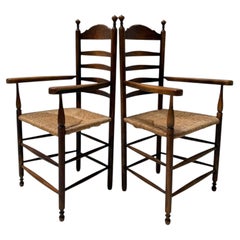 Rustic Ladder Back Armchairs, Patinated Beech, Dutch Design, 1900s