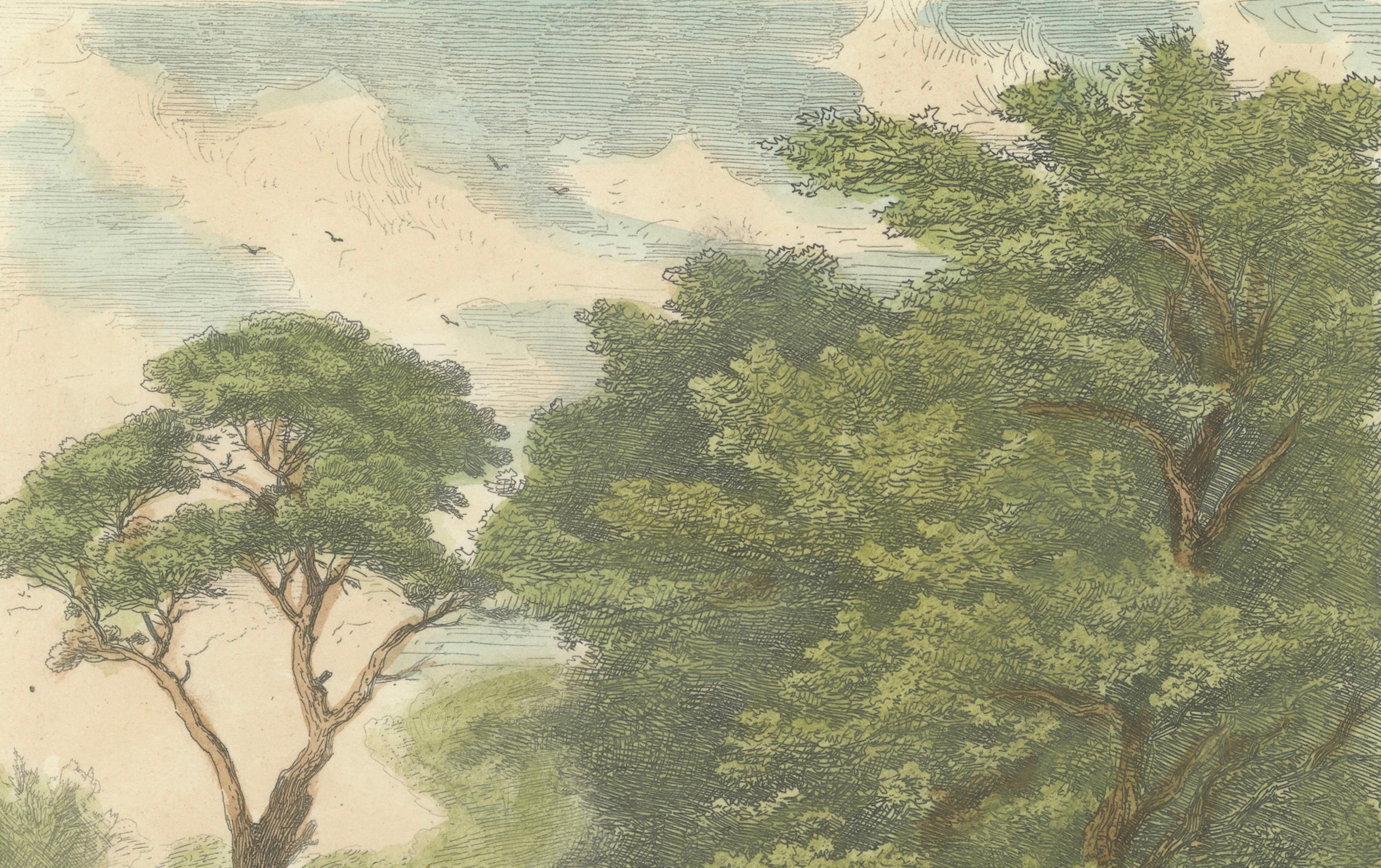 Engraved Rustic Landscape with Child and Bridge, 1856 Engraving by P.L. Dubourcq For Sale