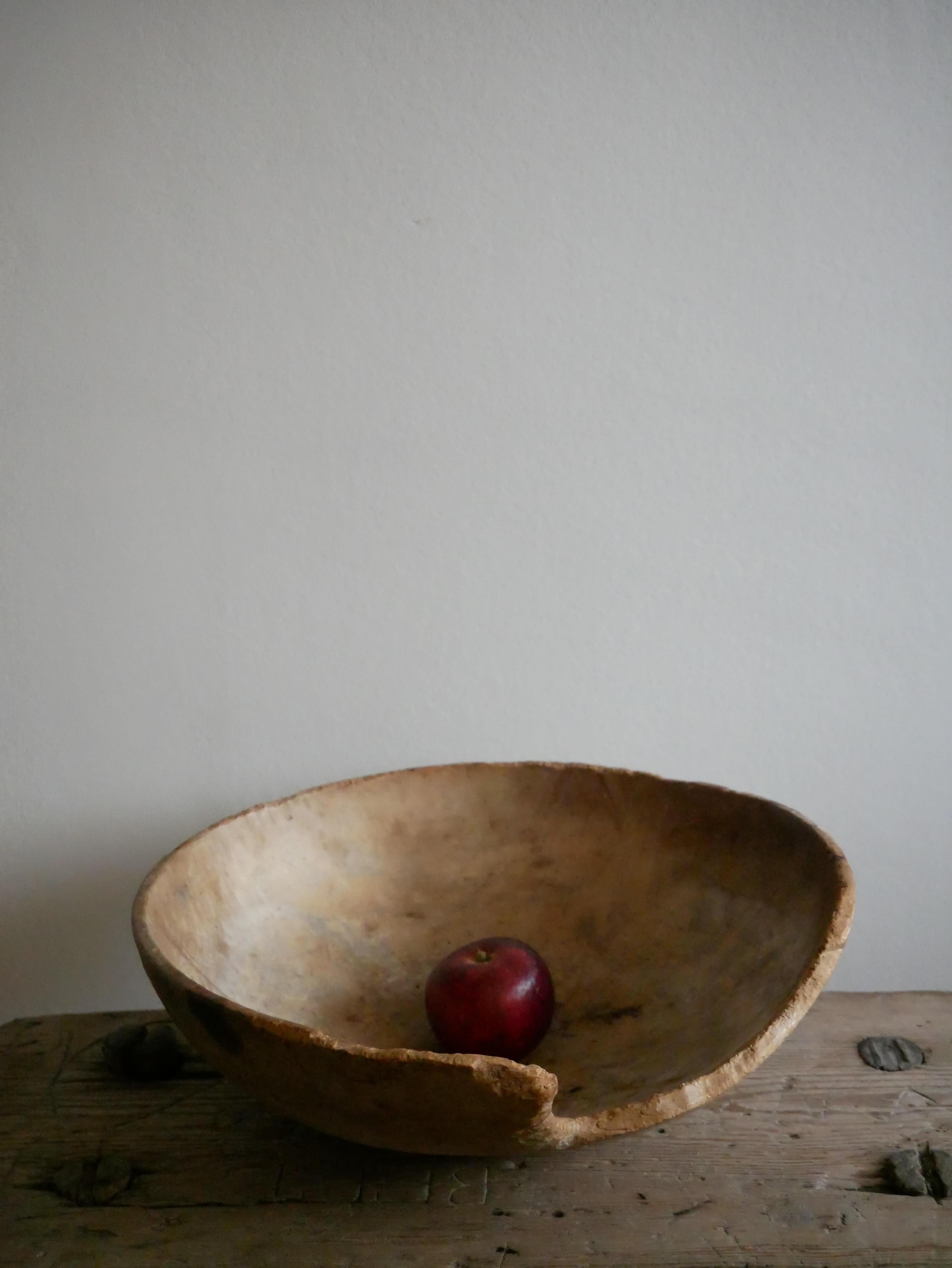 Rustic Large Folk Art Swedish Wood Bowl For Sale 4