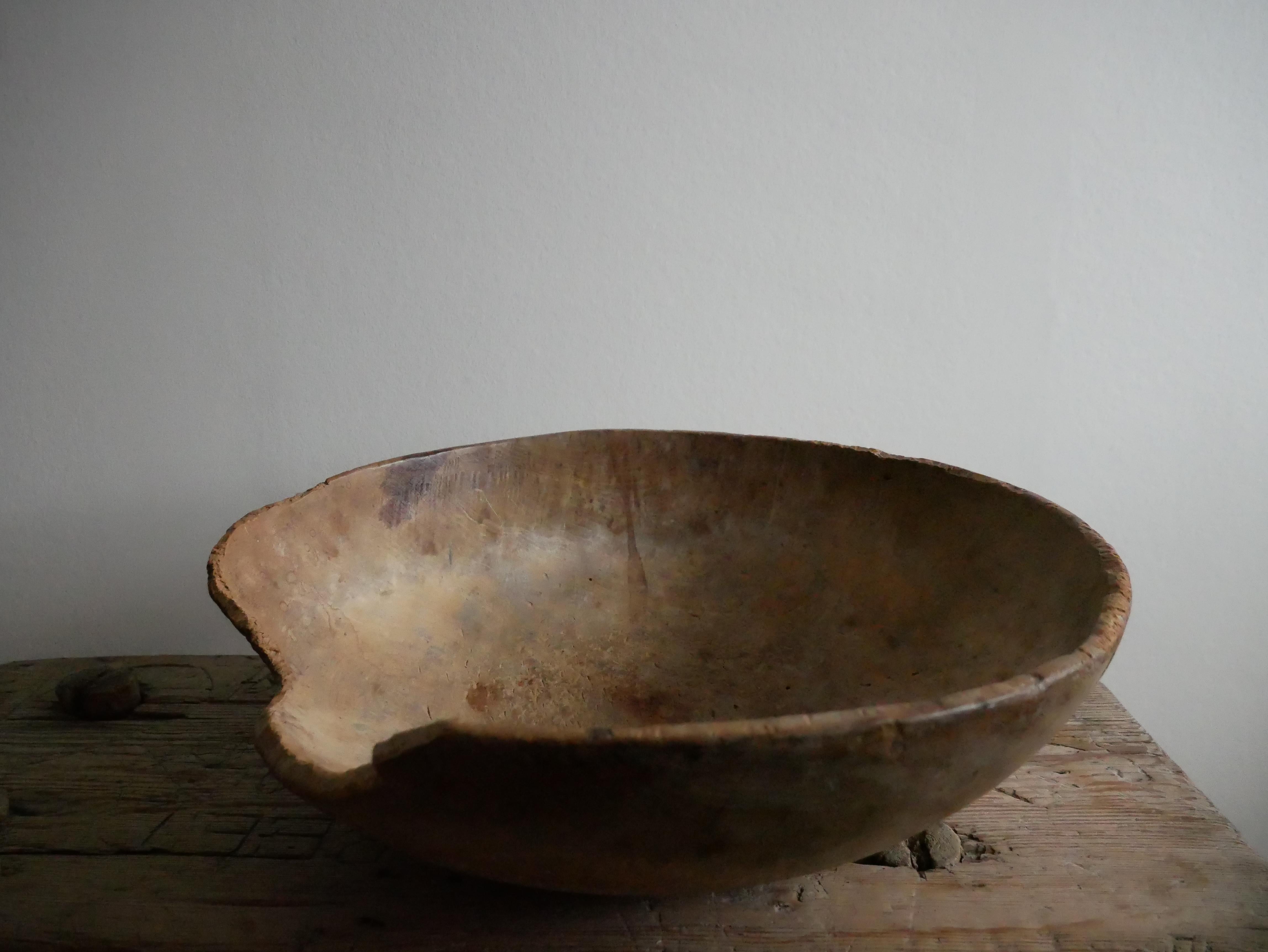 Hand-Carved Rustic Large Folk Art Swedish Wood Bowl For Sale