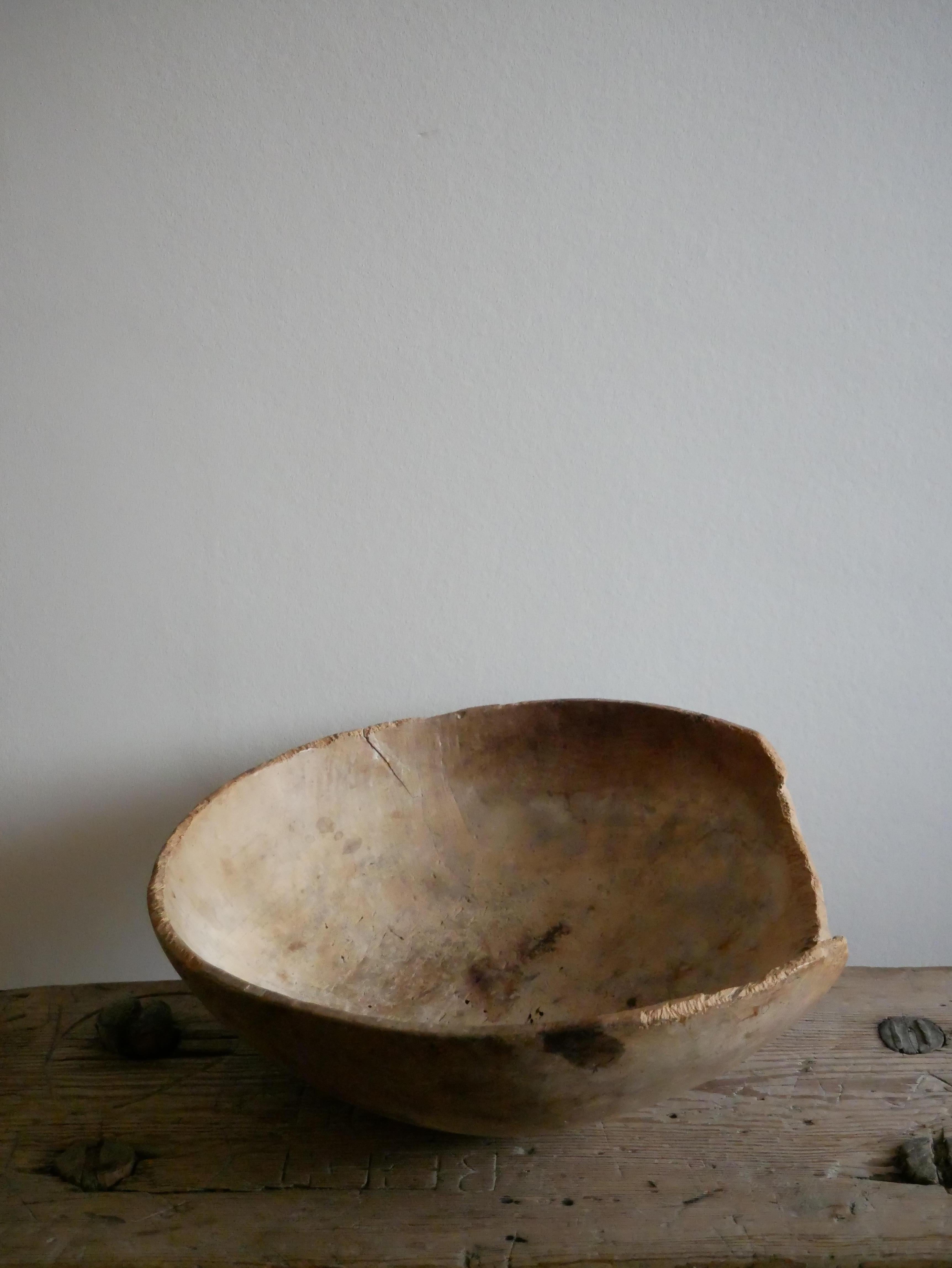 Birch Rustic Large Folk Art Swedish Wood Bowl For Sale