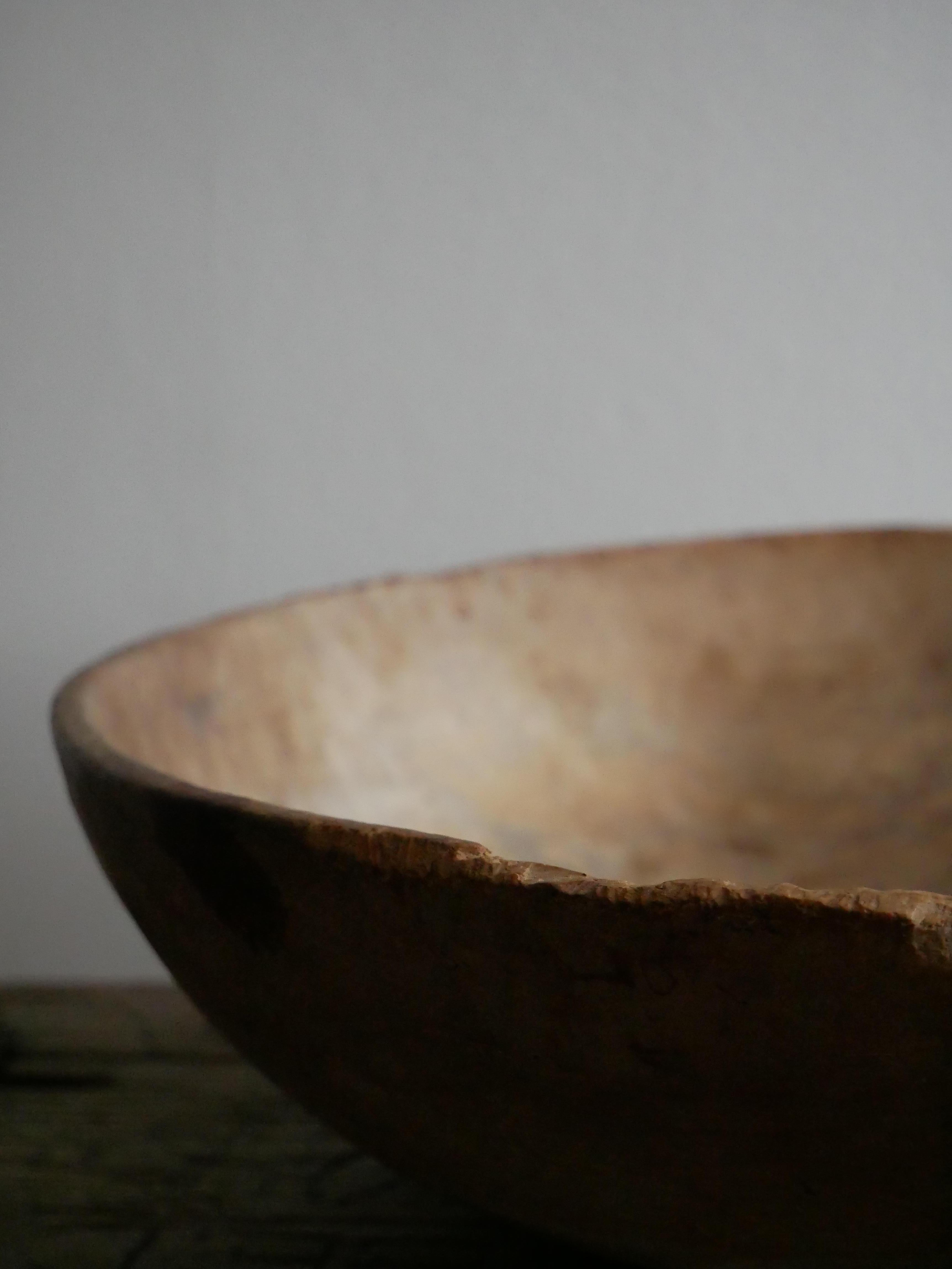 Rustic Large Folk Art Swedish Wood Bowl For Sale 2