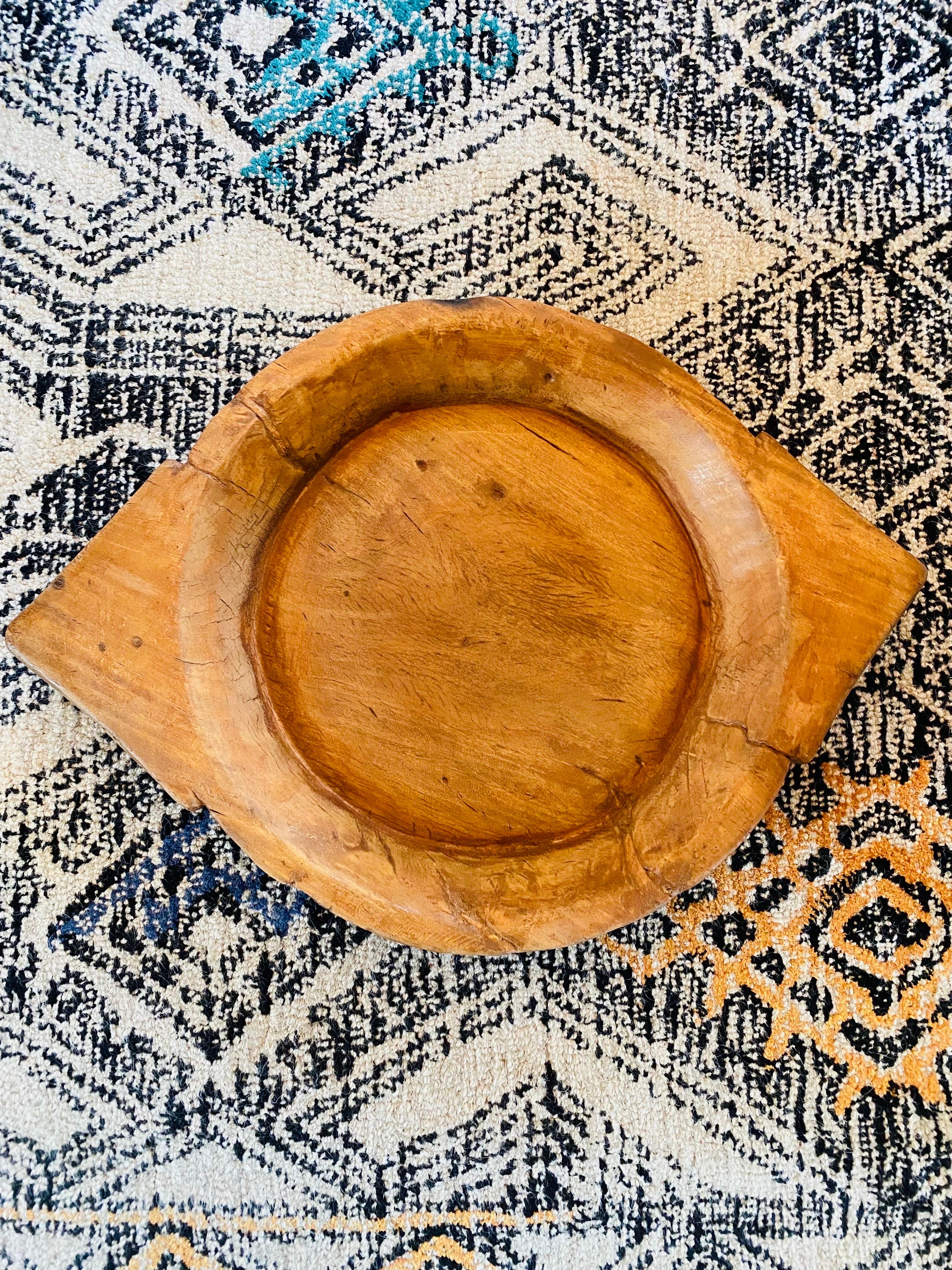 English Rustic Large Organic Wood Carved Serving Bowl For Sale