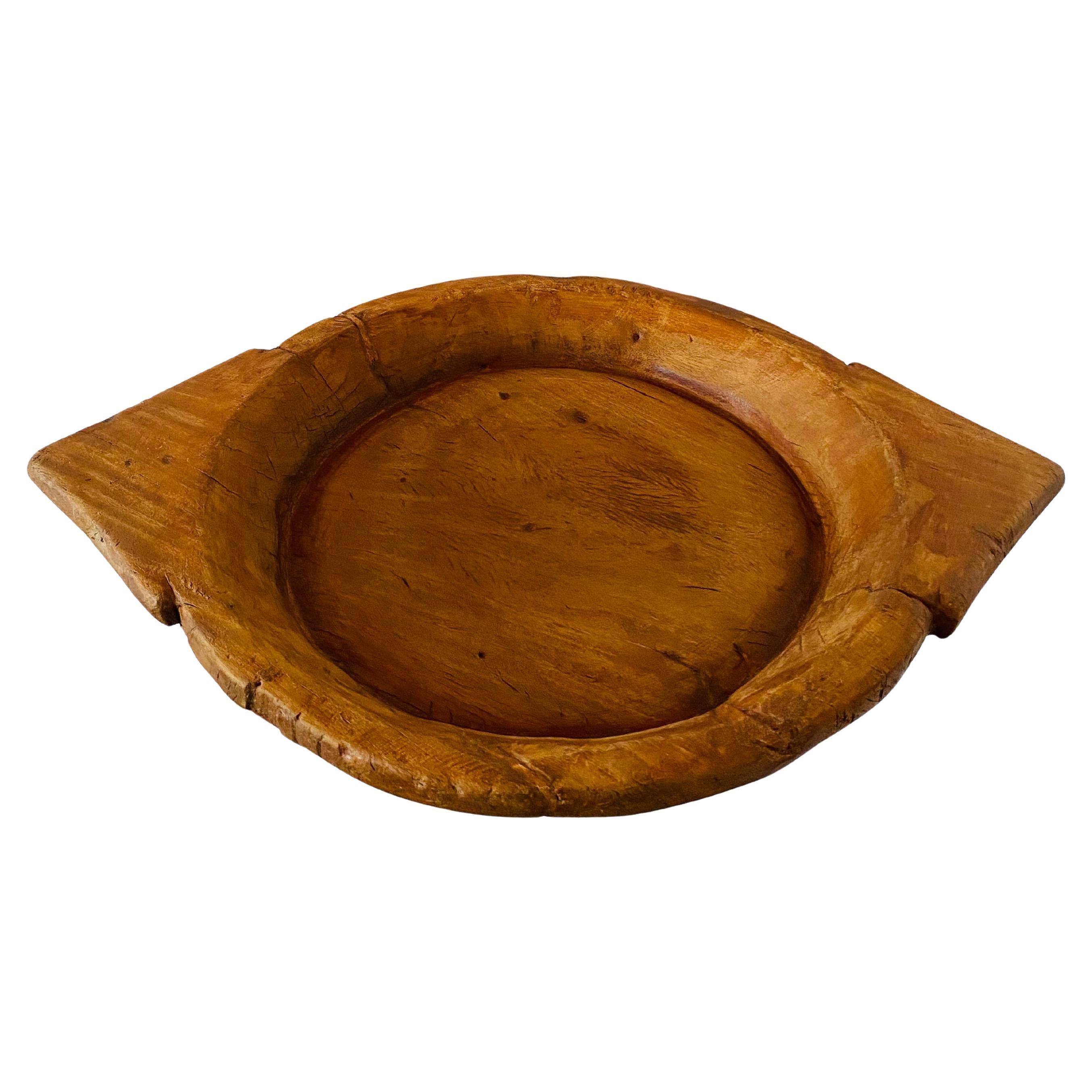 Rustic Large Organic Wood Carved Serving Bowl For Sale