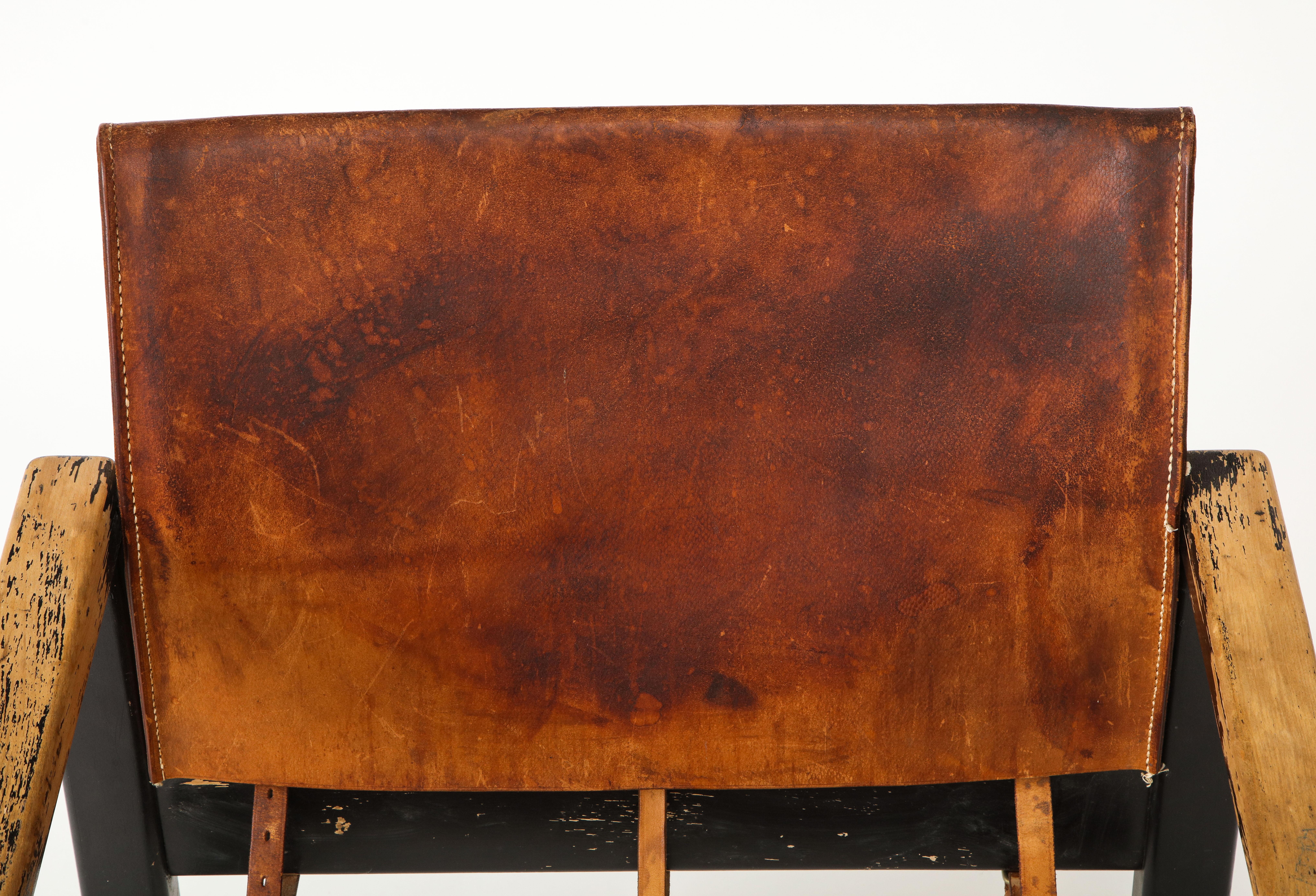 Rustic Modern Leather and Painted Wood Armchair 3