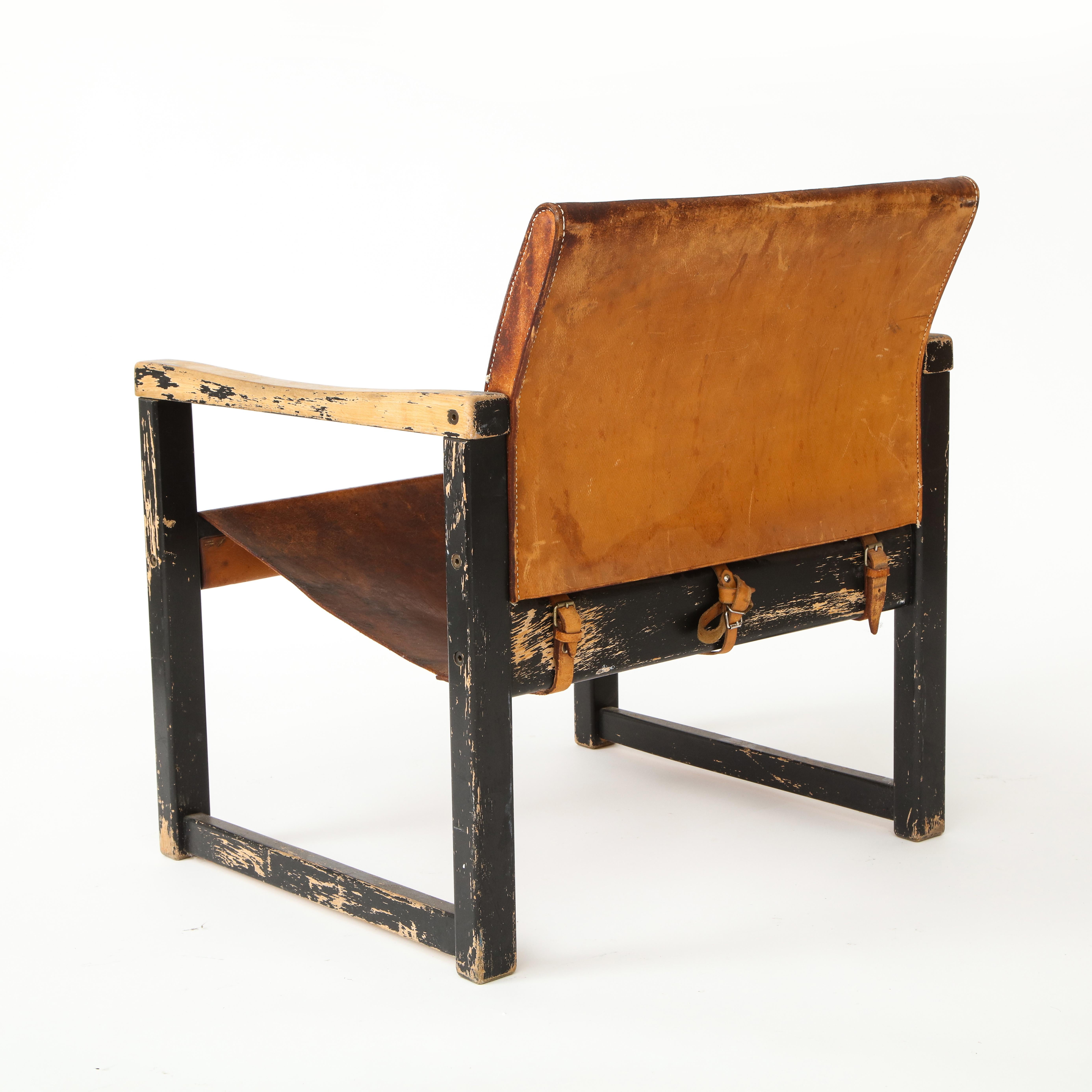 Rustic Modern Leather and Painted Wood Armchair 6