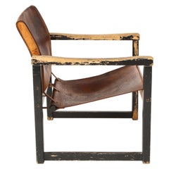 Rustic Modern Leather and Painted Wood Armchair