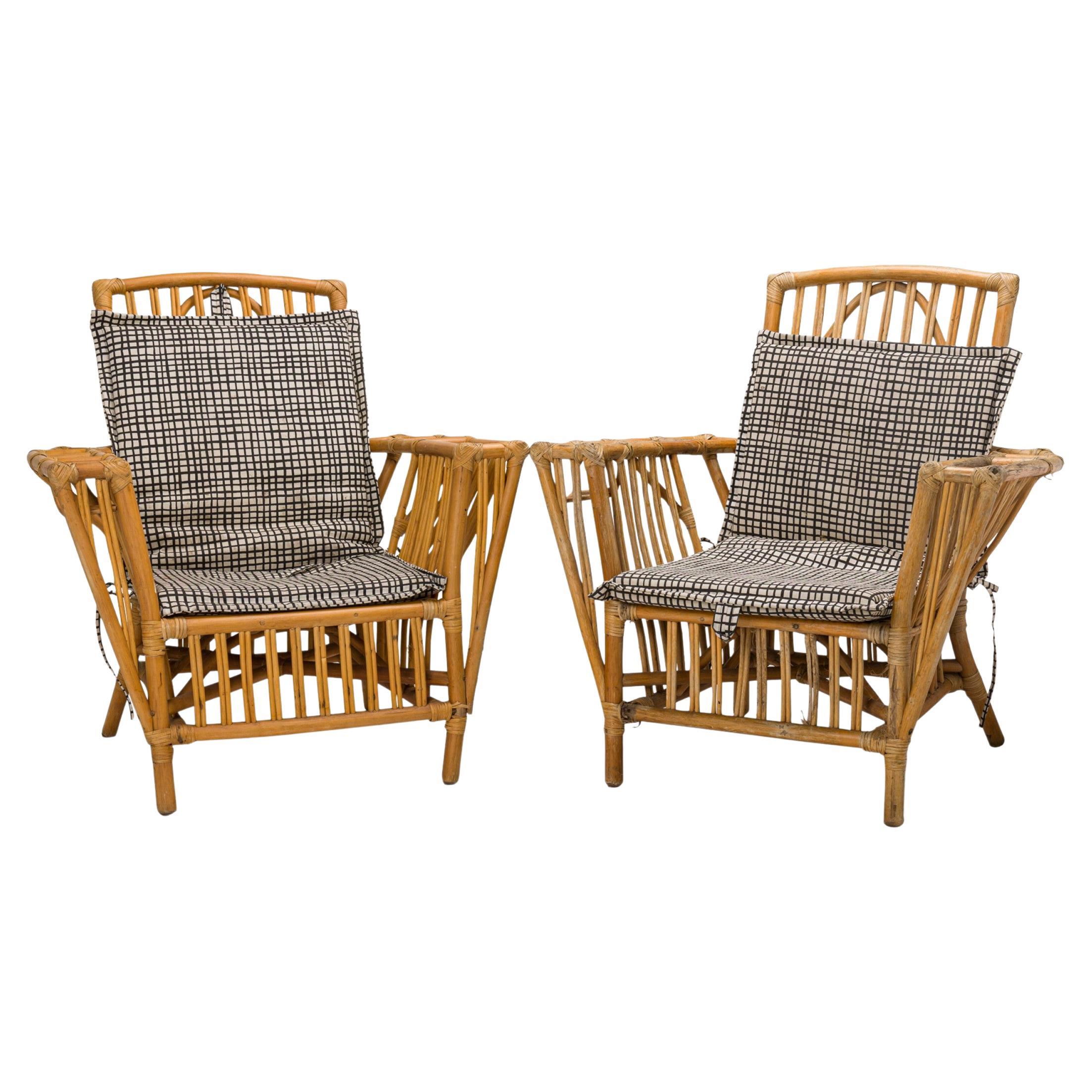 Rustic Light Split Reed and Rattan Lounge Armchairs