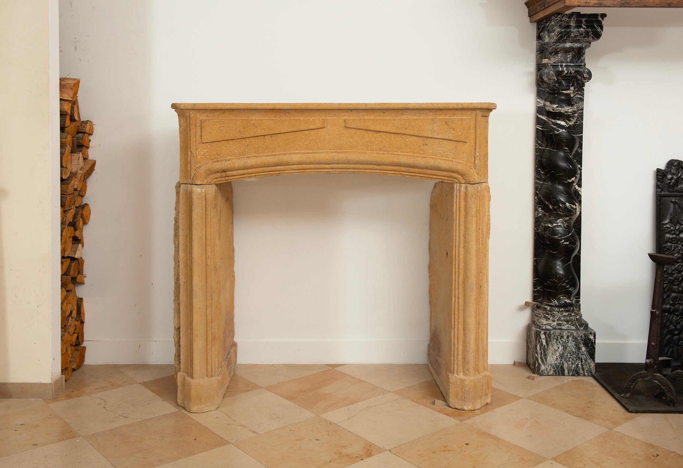 Rustic Limestone Louis XIV Fireplace Mantel For Sale