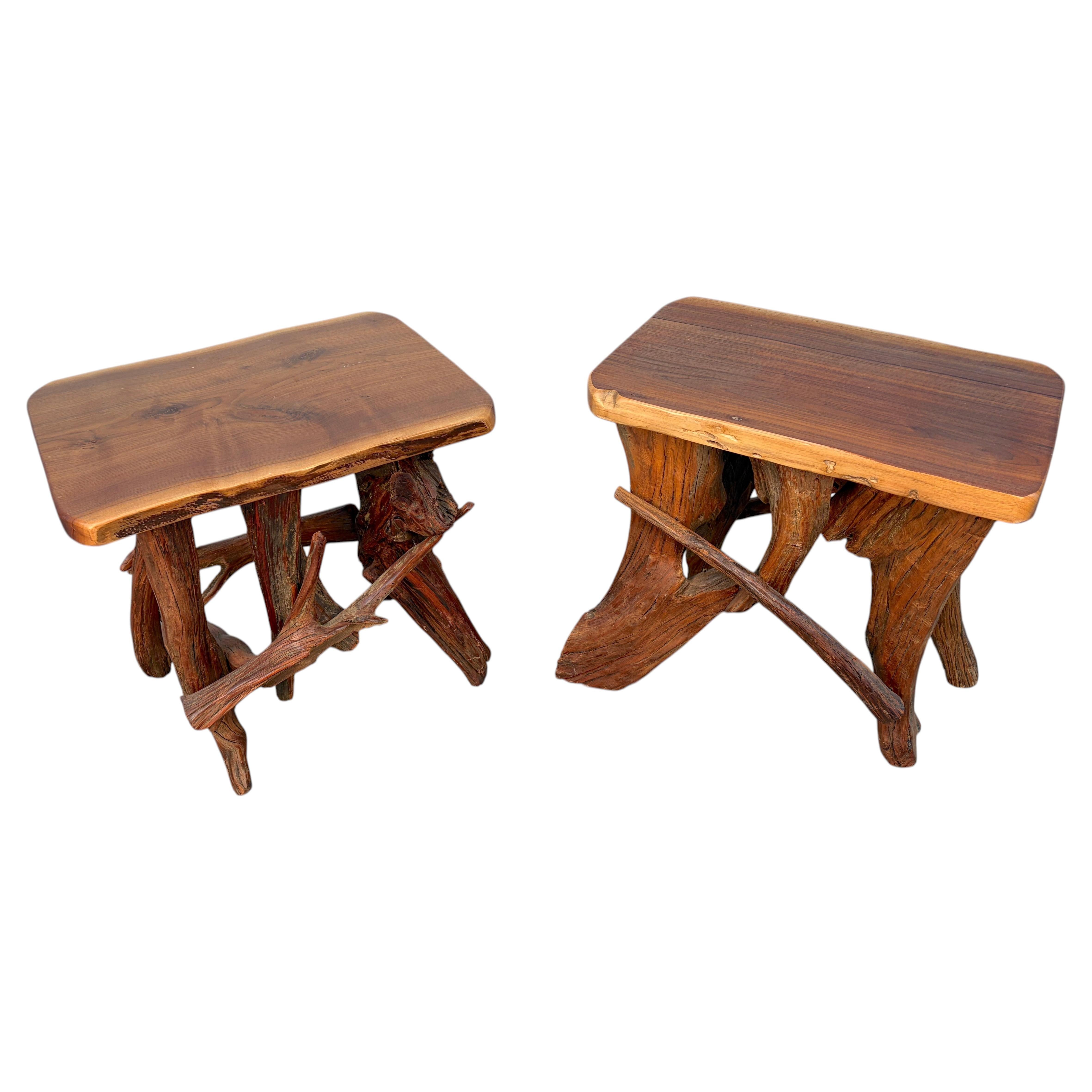 Rustic Live-Edge Black Walnut End Tables For Sale