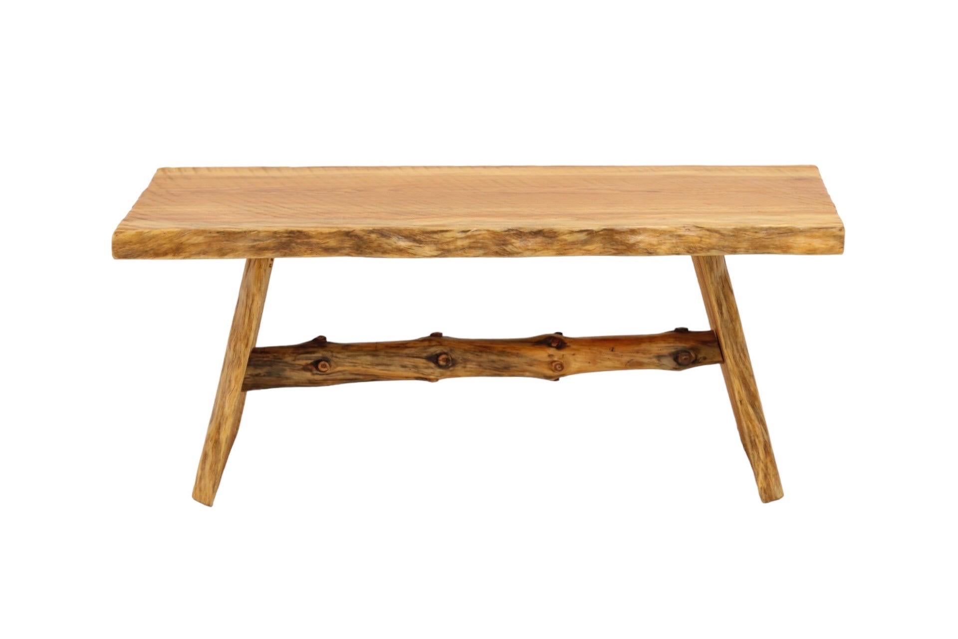 Late 20th Century Rustic Live Edge Pine Bench For Sale