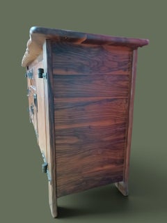 Buffet rustique à bords naturels, bois d'olivier massif, fer forgé, années 1980