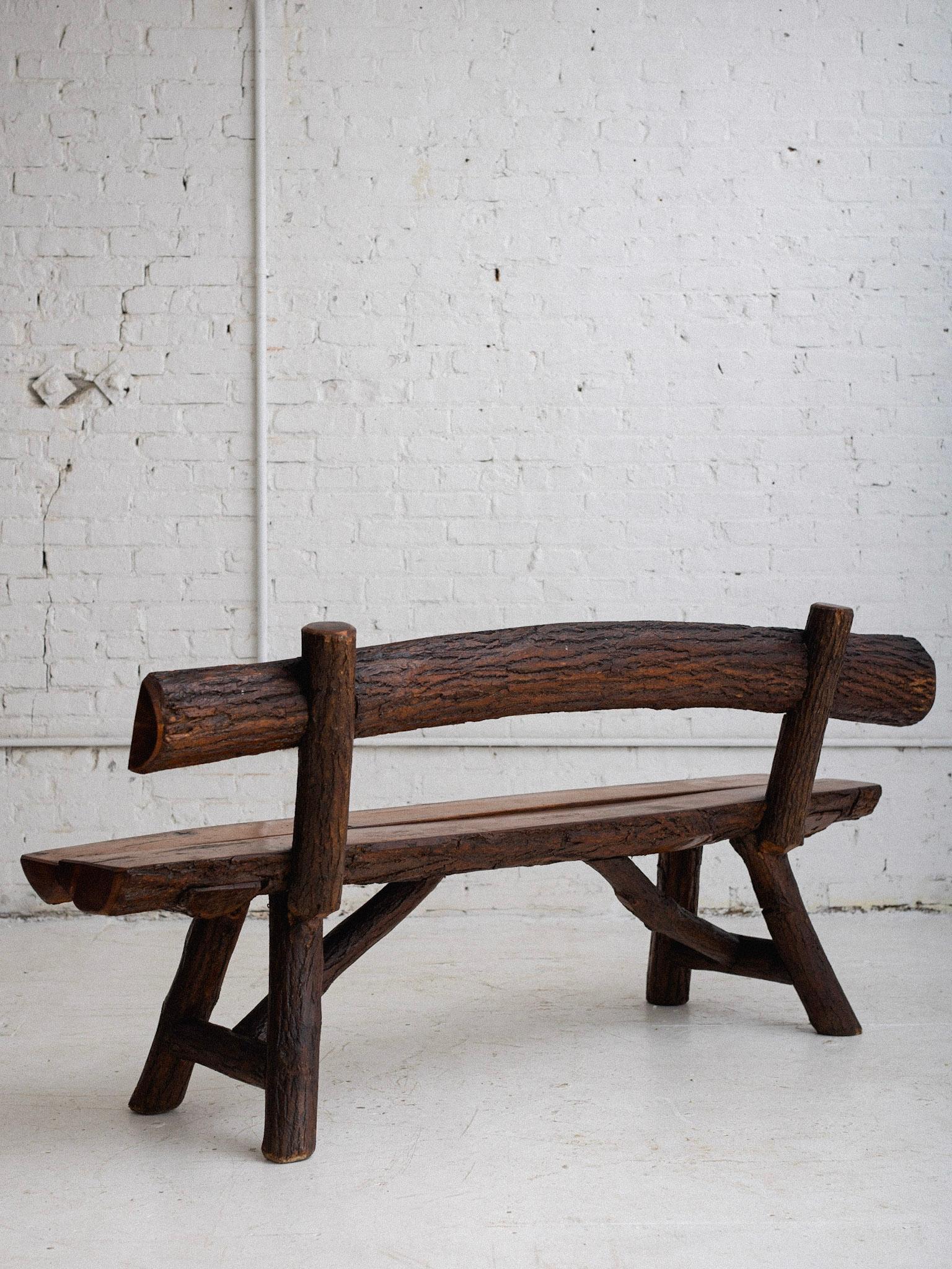 Belgian Rustic Live Edge Studio Made European Wood Bench For Sale
