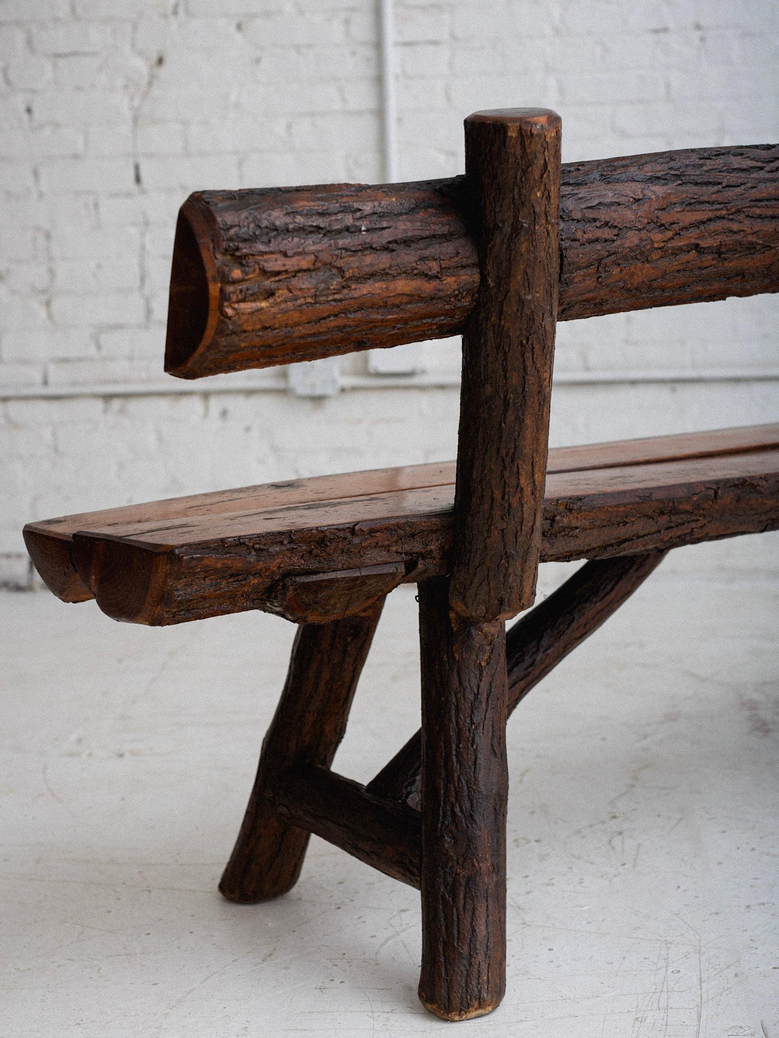 Rustic Live Edge Studio Made European Wood Bench In Good Condition For Sale In Brooklyn, NY