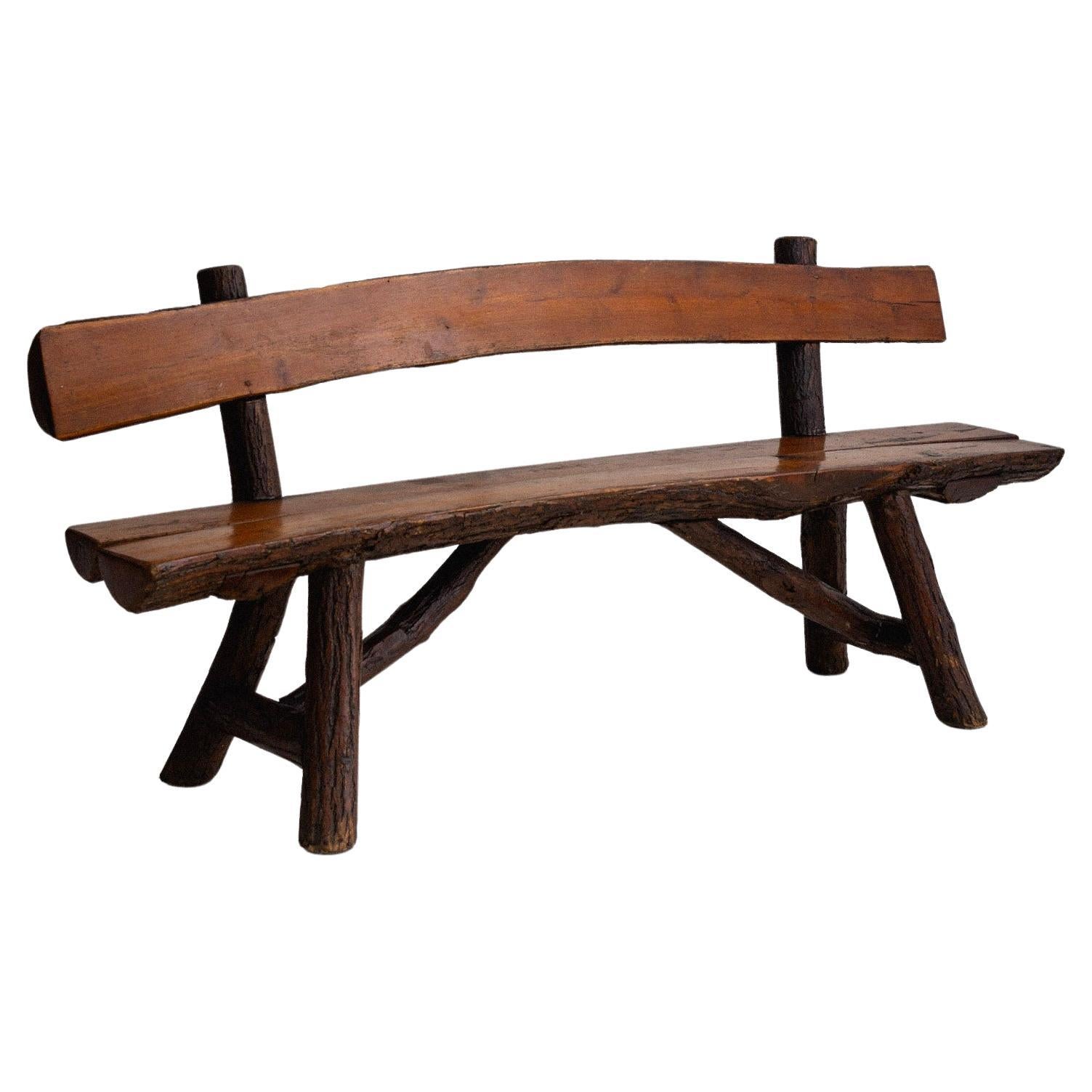 Rustic Live Edge Studio Made European Wood Bench For Sale