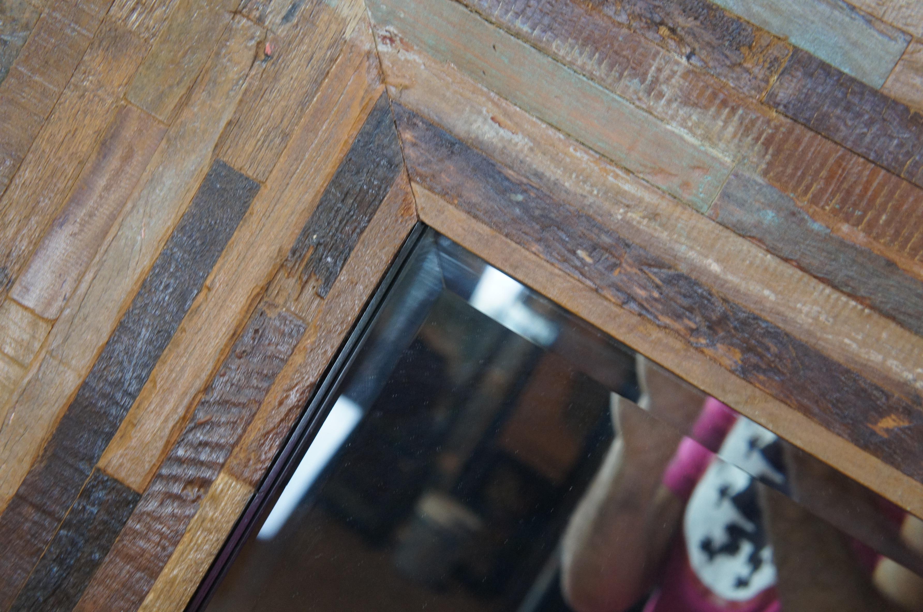 20th Century Rustic Lodge Farmhouse Planked Driftwood Floor Wall Overmantel Mirror Modern