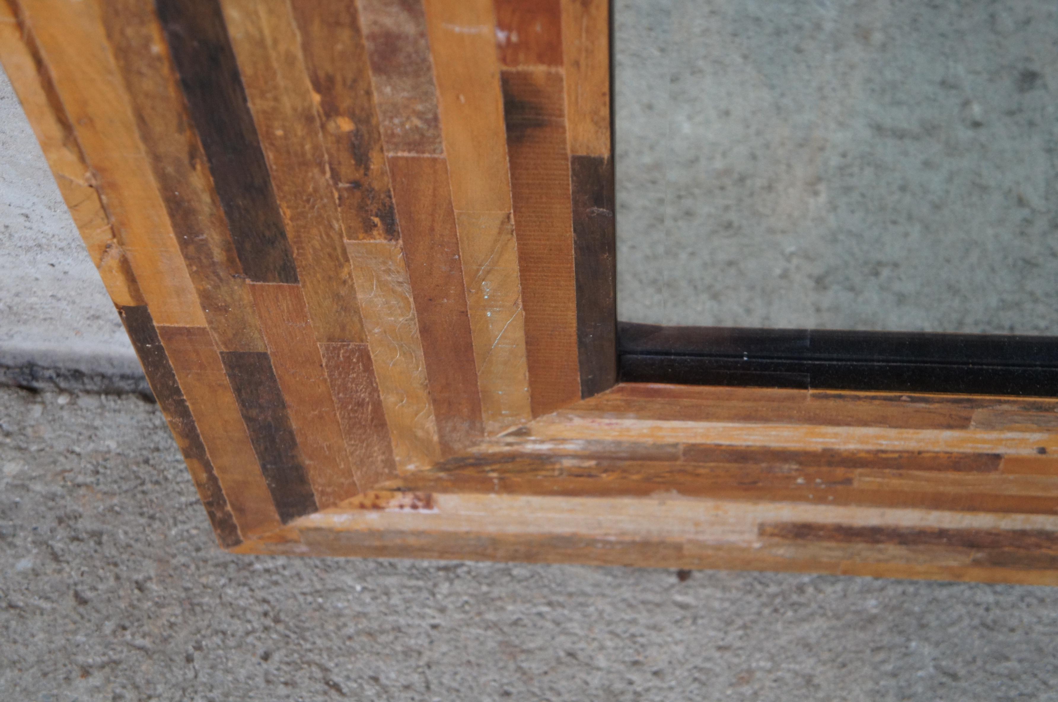 Rustic Lodge Farmhouse Planked Driftwood Floor Wall Overmantel Mirror Modern 1