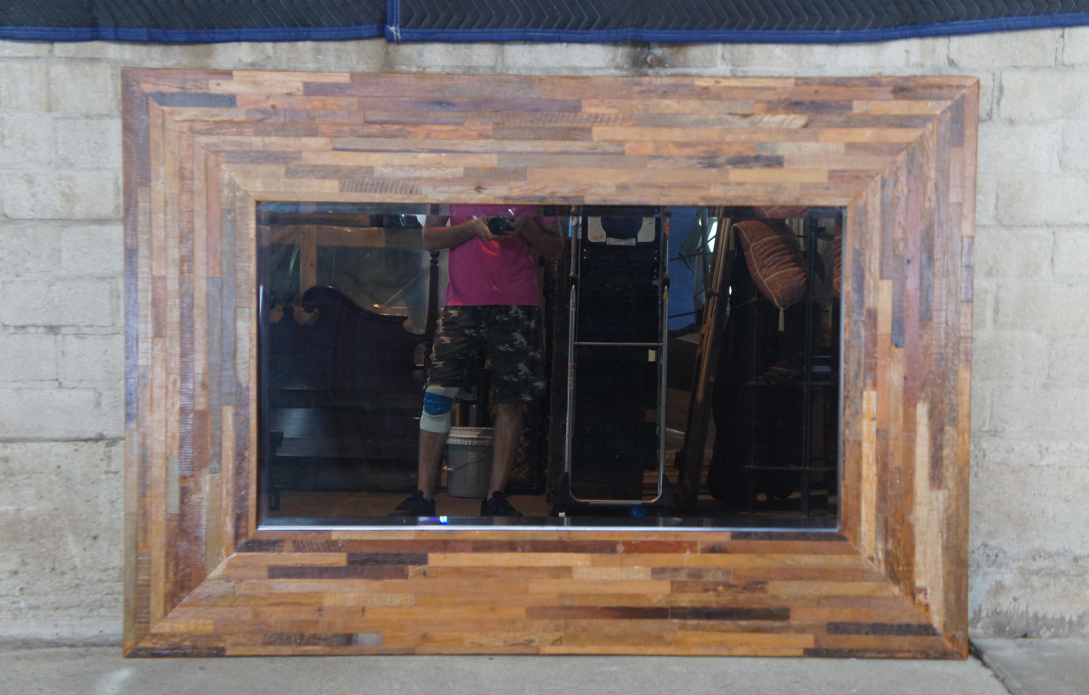 Rustic Lodge Farmhouse Planked Driftwood Floor Wall Overmantel Mirror Modern 2