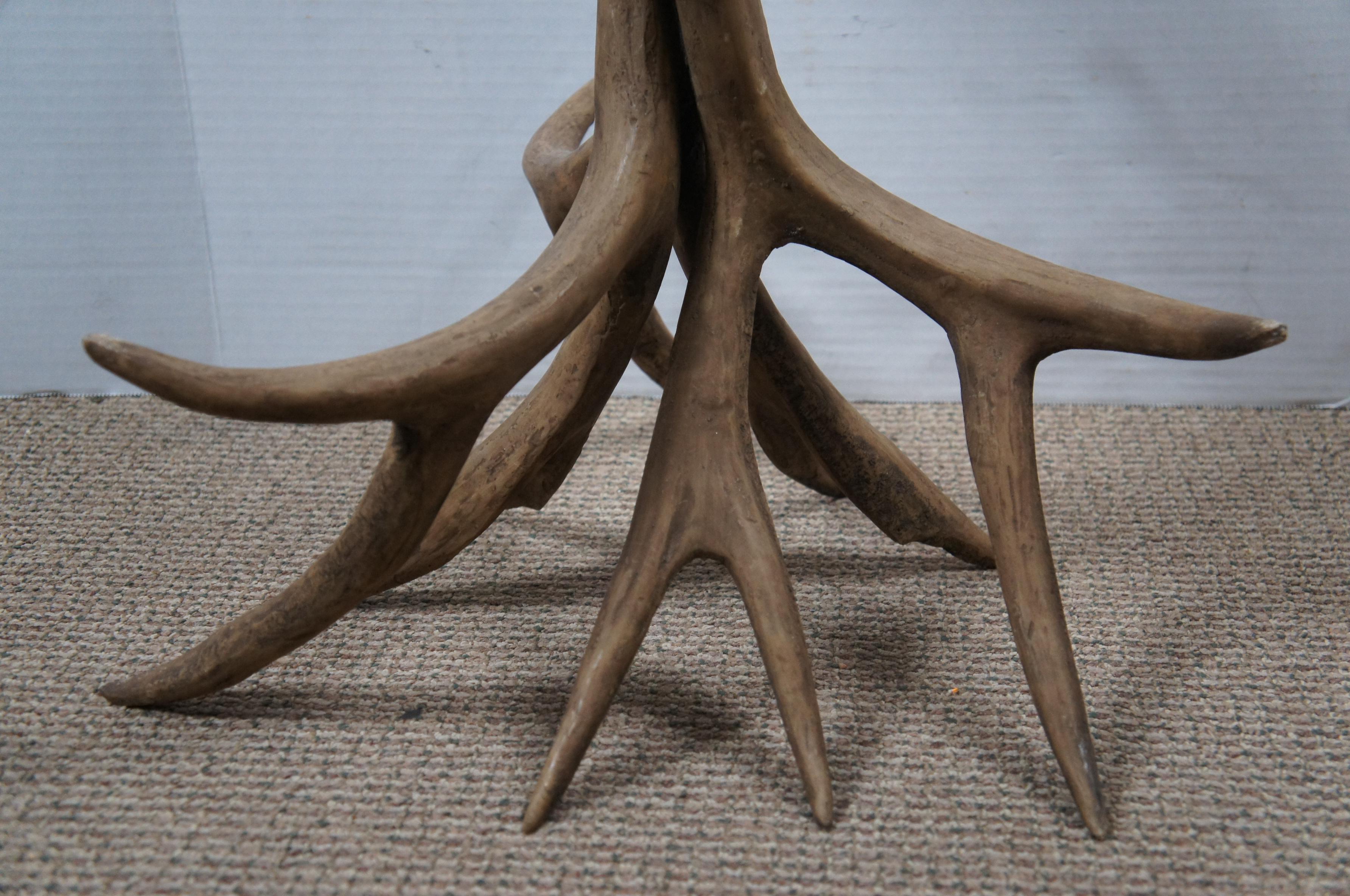 20th Century Rustic Log Cabin Lodge Country Hunt Theme Faux Antler Horn Side Table 24