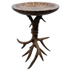 Rustic Log Cabin Lodge Country Hunt Theme Faux Antler Horn Side Table 24"