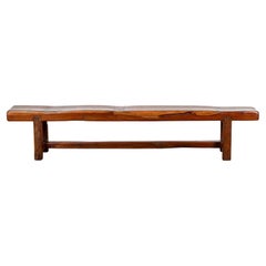 Antique Rustic Long A-Frame Wooden Bench with Cross Stretcher and Splaying Legs