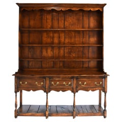 Rustic Long Oak Display Hutch with Drawers, circa 1900
