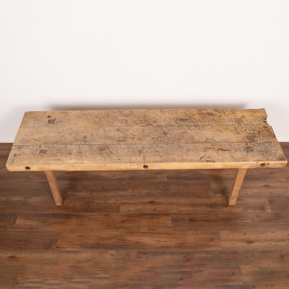 Hungarian Rustic Long Plank Wood Coffee Table with Iron Bolts, Hungary, circa 1890 For Sale