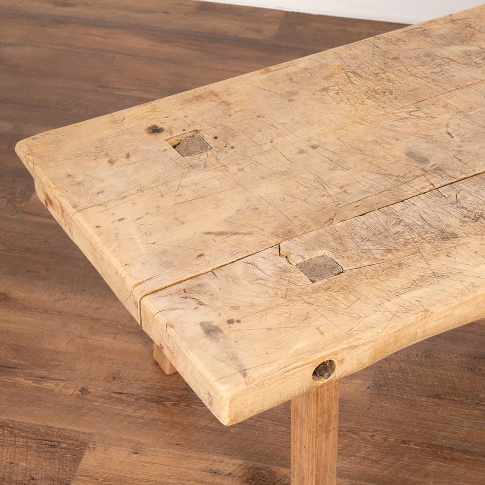Rustic Long Plank Wood Coffee Table with Iron Bolts, Hungary, circa 1890 For Sale 1