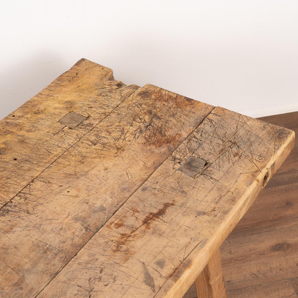 Rustic Long Plank Wood Coffee Table with Iron Bolts, Hungary, circa 1890 For Sale 2