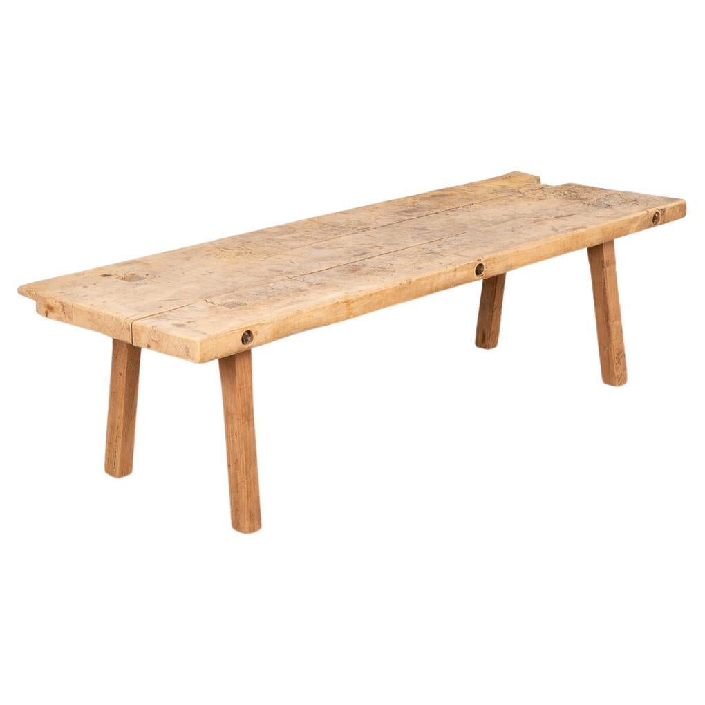 Rustic Long Plank Wood Coffee Table with Iron Bolts, Hungary, circa 1890 For Sale