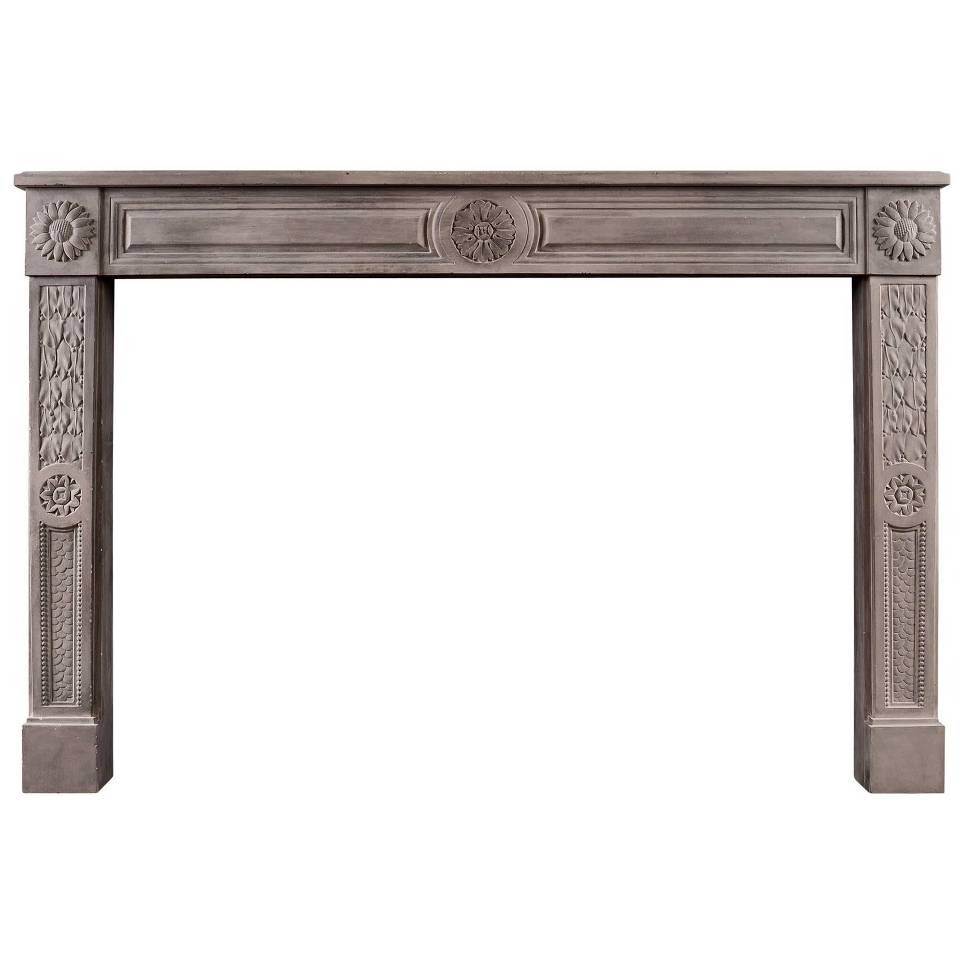 Rustic Louis XVI Style Limestone Fireplace