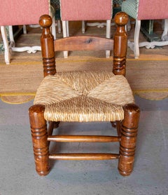 Rustic Low Chair with Woven Rush Seat, Solid Wood, Handcrafted Design
