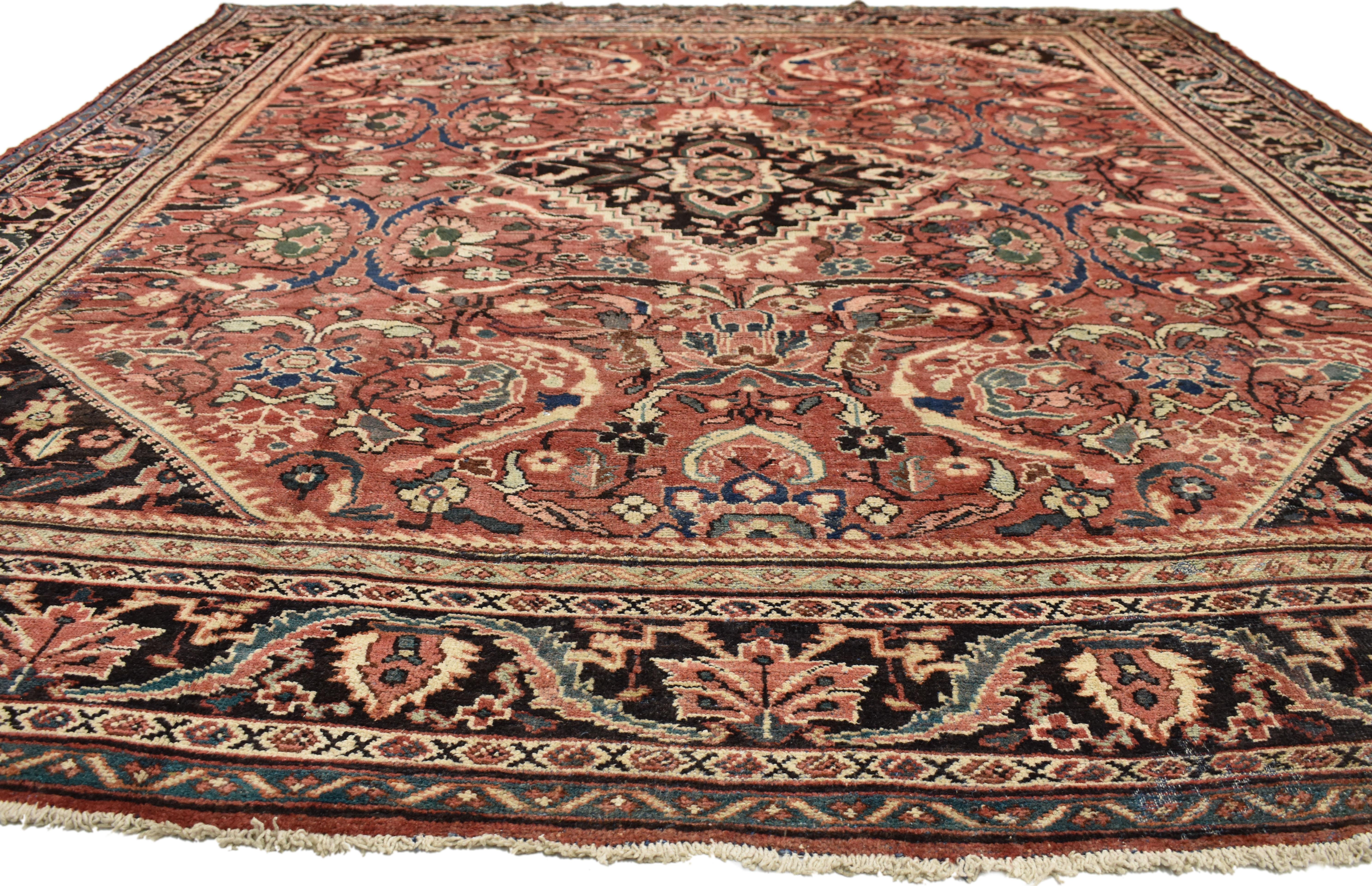 Hand-Knotted Vintage Persian Mahal Area Rug with Modern Rustic Style For Sale