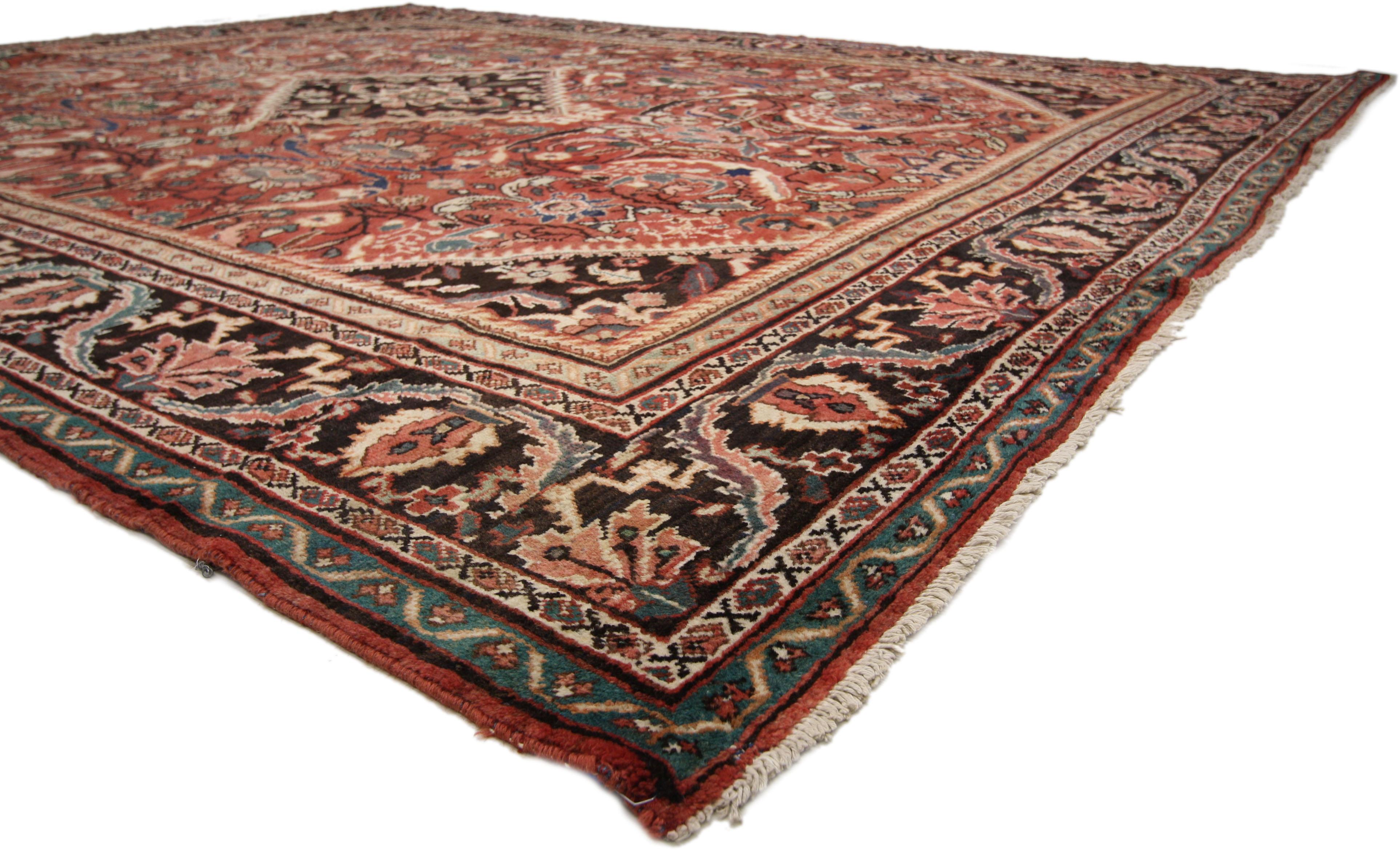 Vintage Persian Mahal Area Rug with Modern Rustic Style In Good Condition For Sale In Dallas, TX