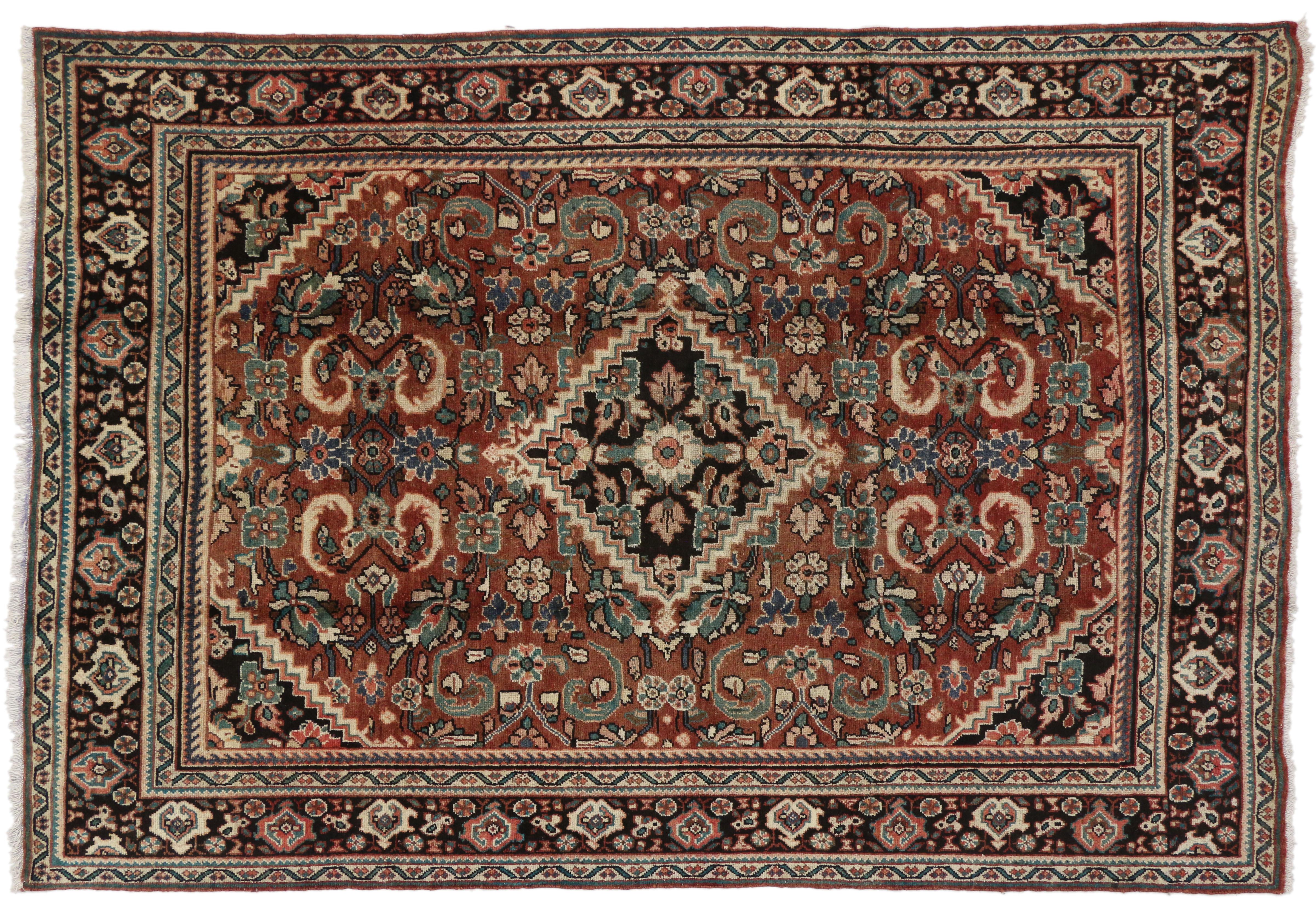 Hand-Knotted Vintage Persian Mahal Area Rug with Modern Rustic Luxe Style  For Sale
