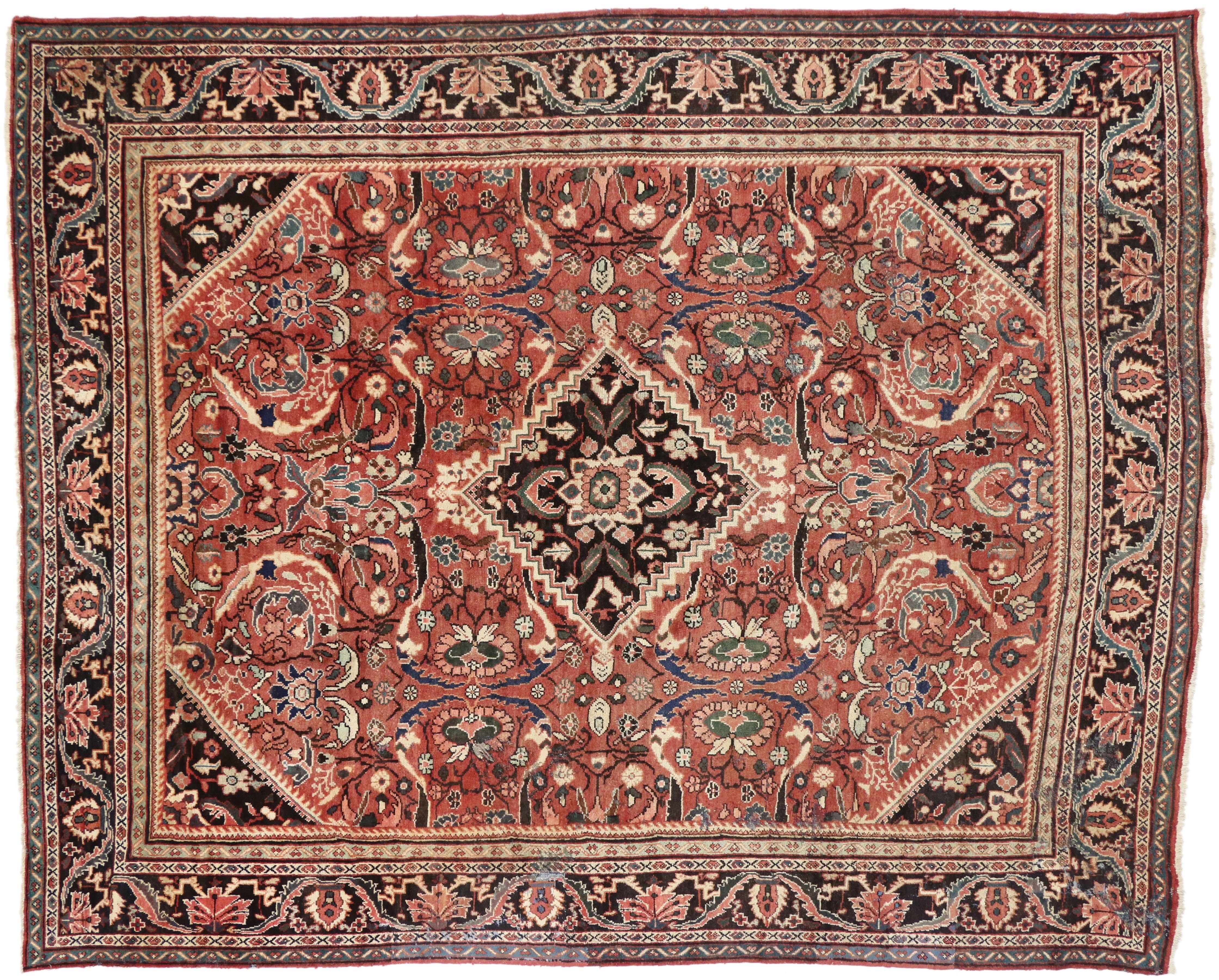 Wool Vintage Persian Mahal Area Rug with Modern Rustic Style For Sale