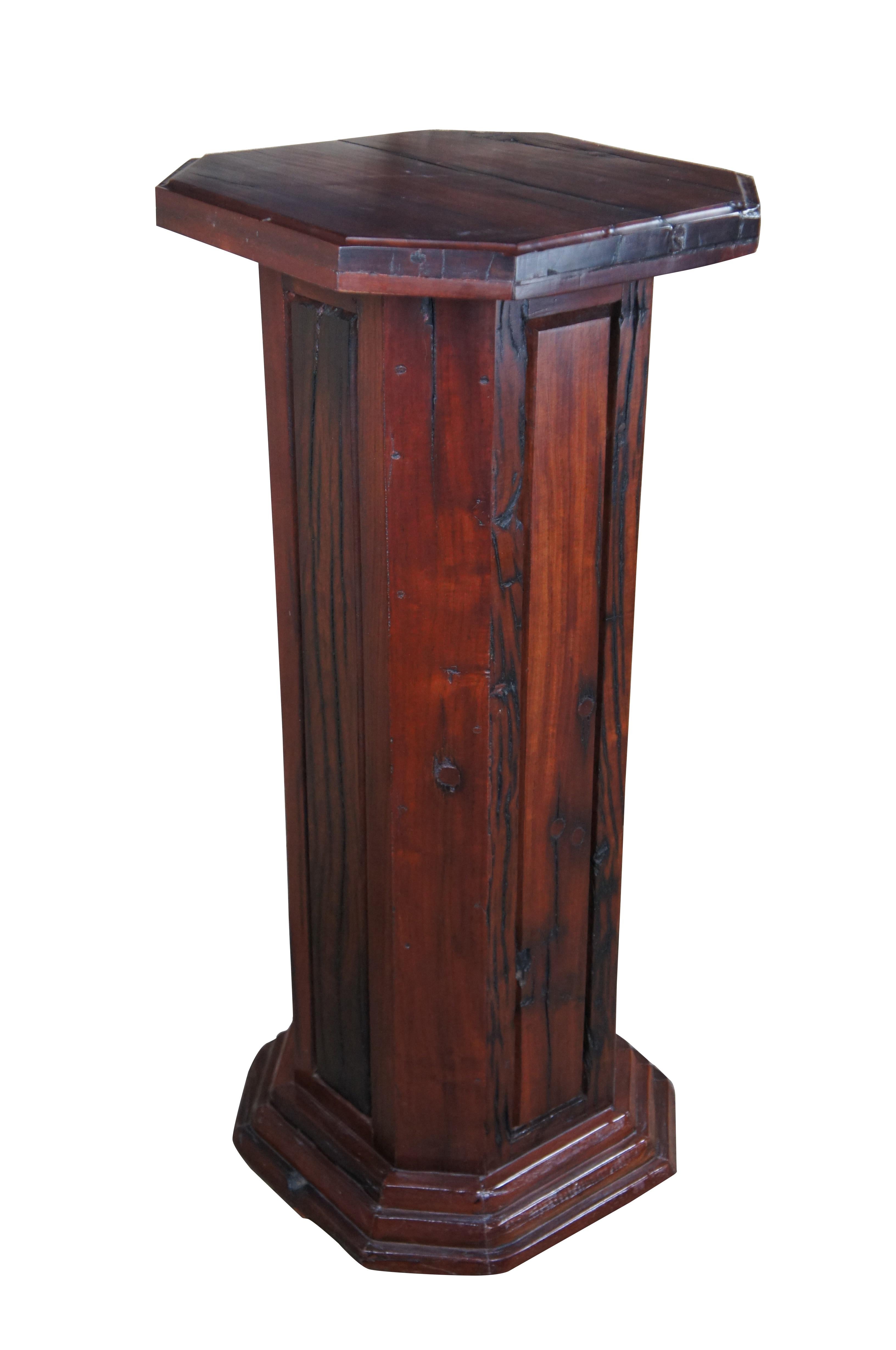 Sculpture rustique en acajou avec panneaux Sculpture sur piédestal Plant Bust Stand Base Colonne 42