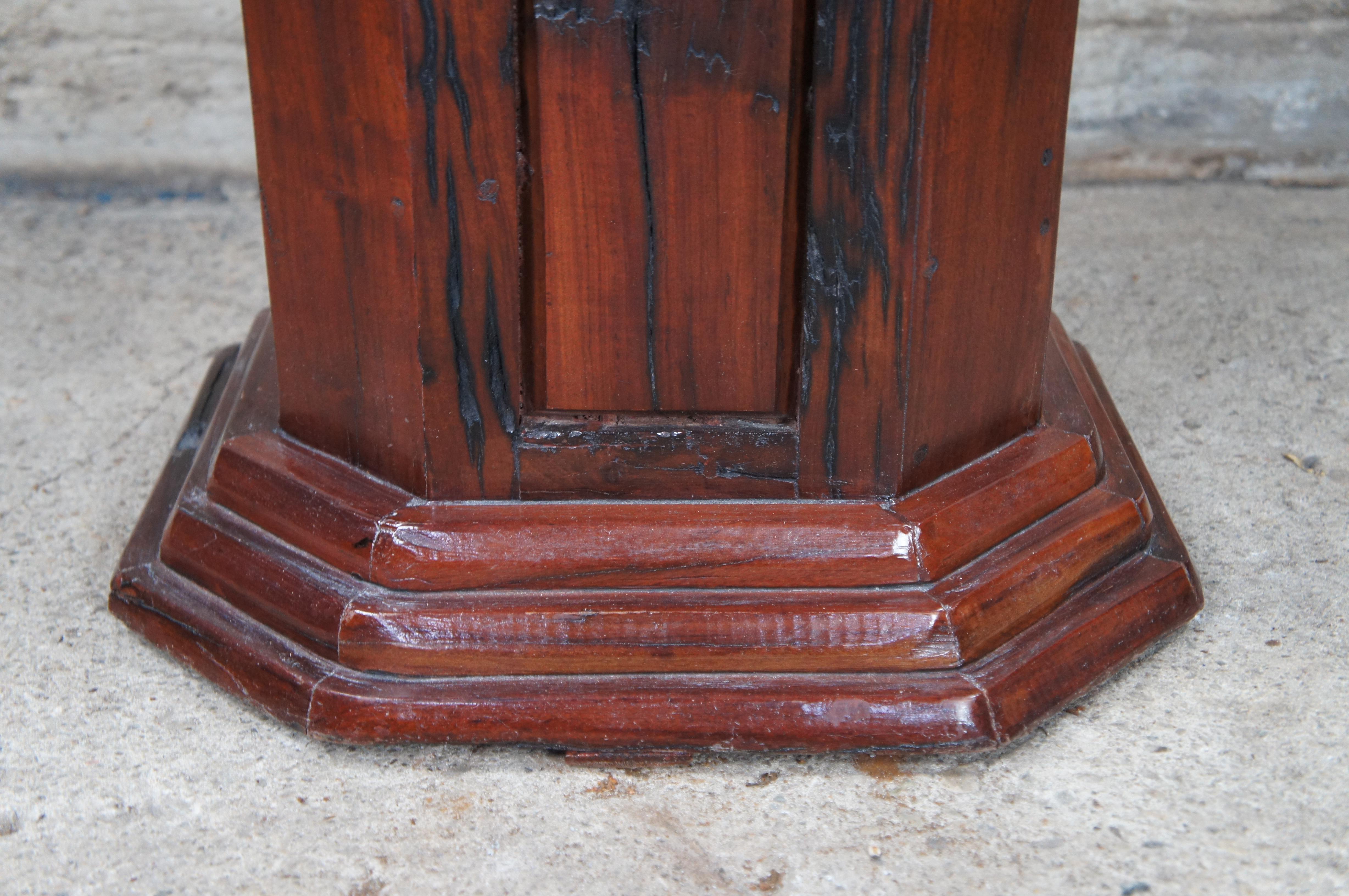 Sculpture rustique en acajou avec panneaux Sculpture sur piédestal Plant Bust Stand Base Colonne 42