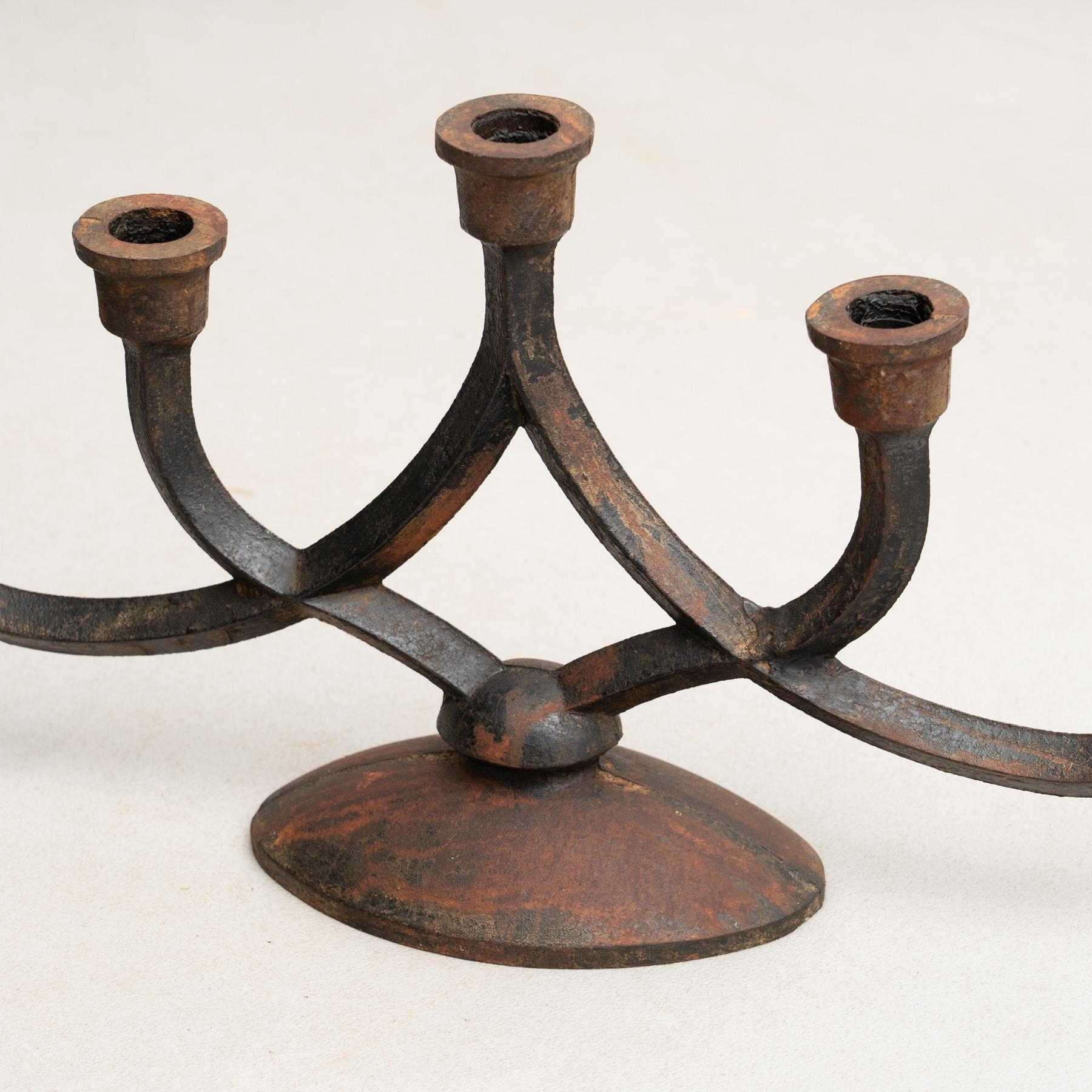 Rustic Metal Candle Holder, circa 1940 For Sale 4