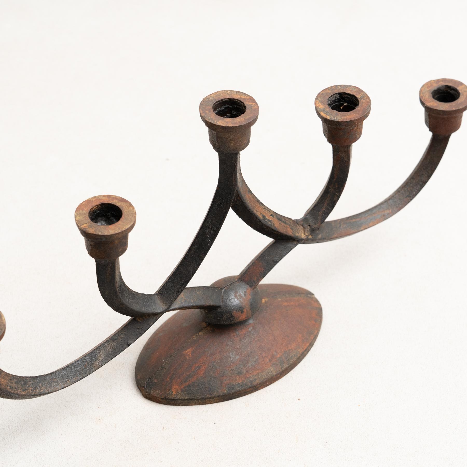 Rustic Metal Candle Holder, circa 1940 For Sale 5