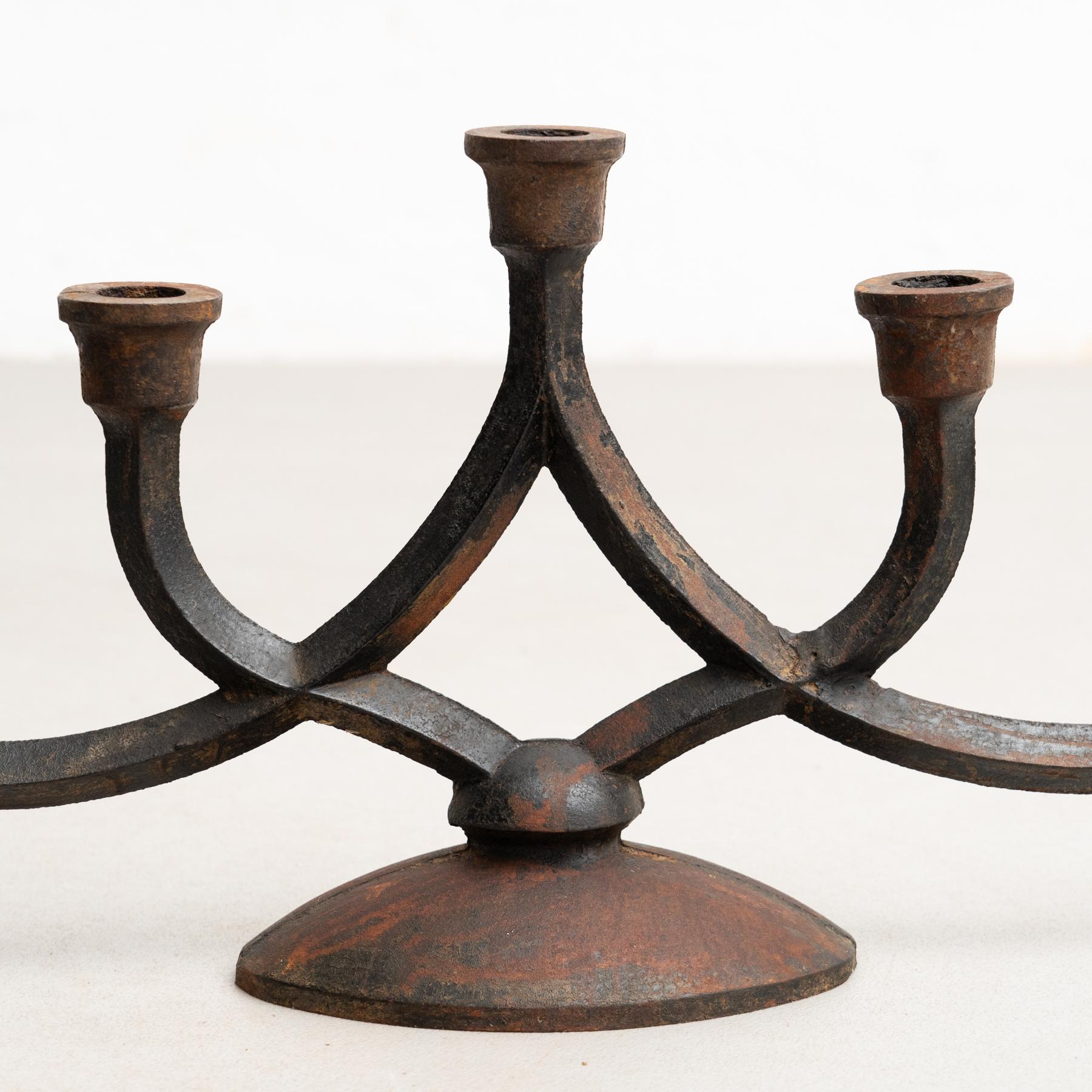 Rustic Metal Candle Holder, circa 1940 For Sale 7