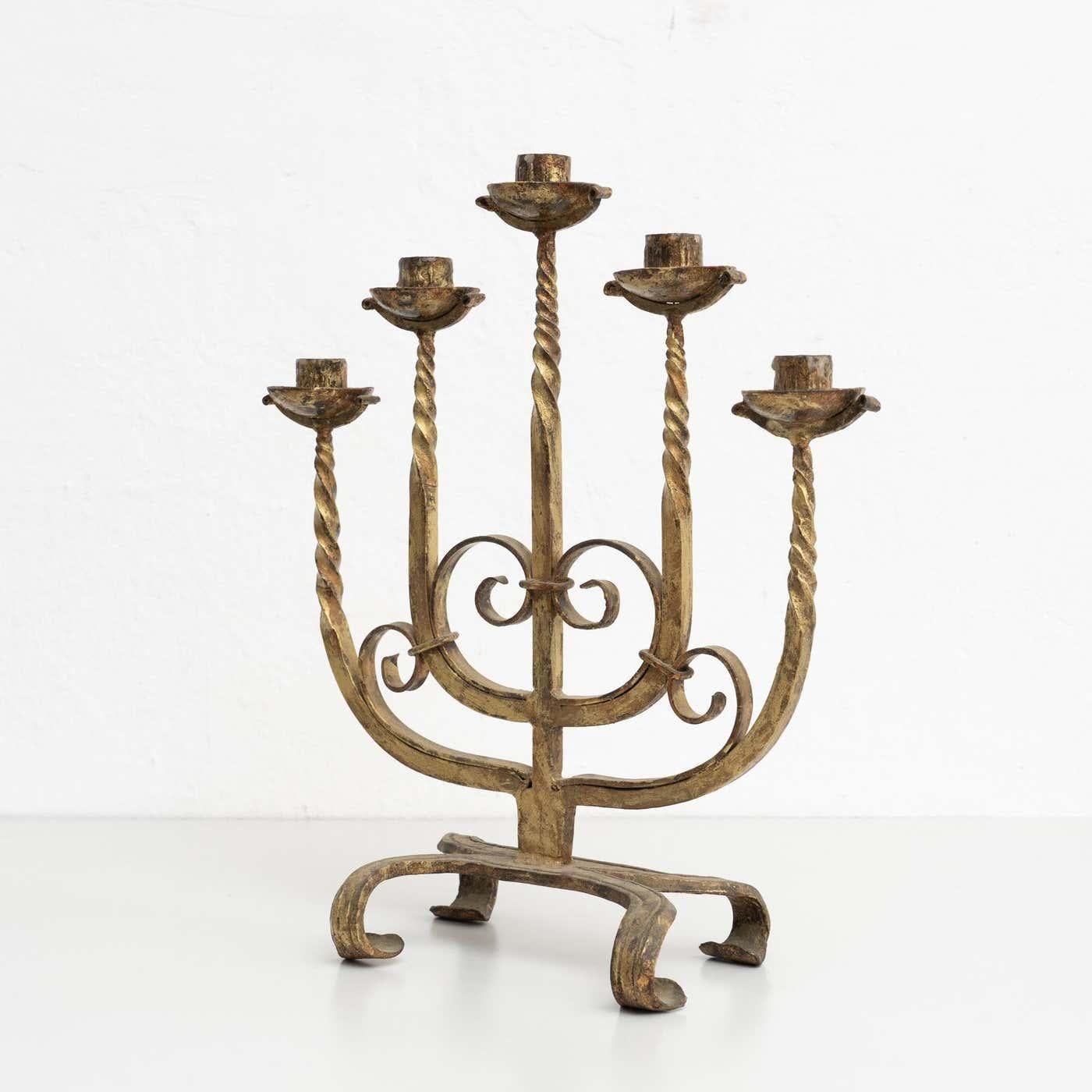 Mid-Century Modern Rustic Metal Candle Holder, circa 1940