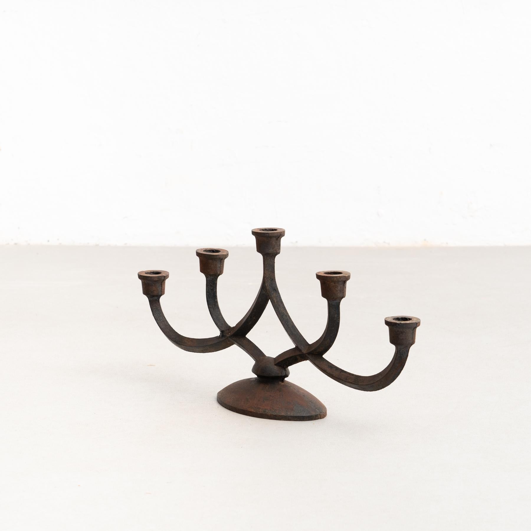 Spanish Rustic Metal Candle Holder, circa 1940 For Sale