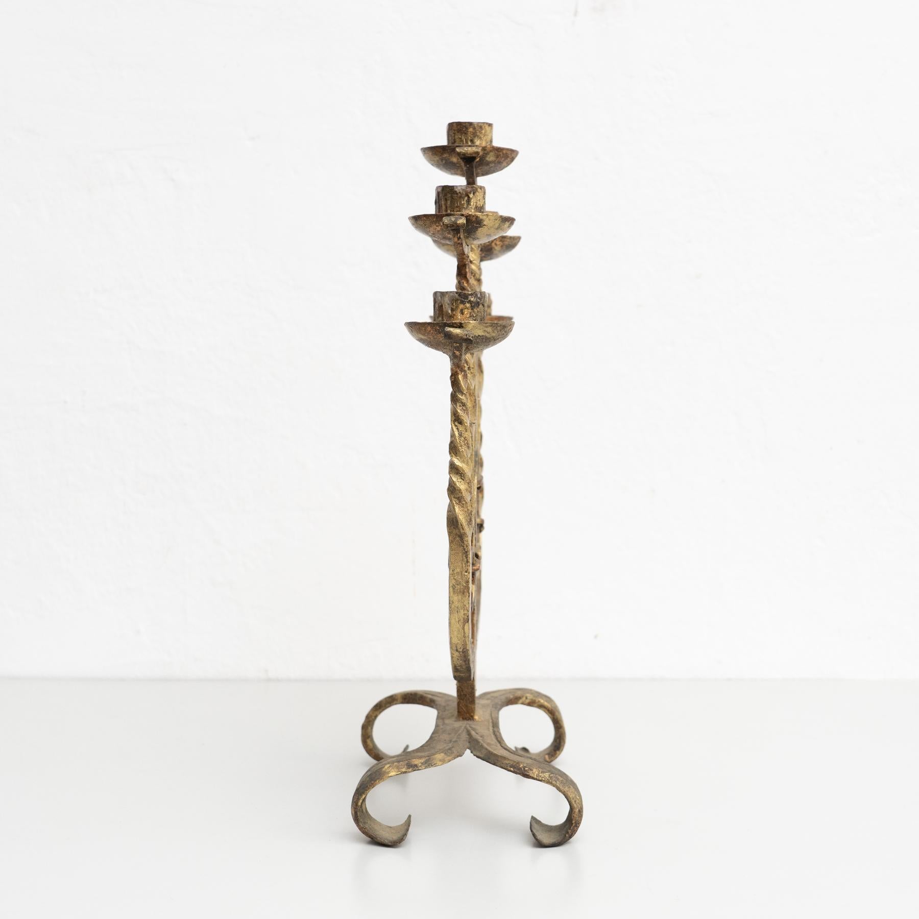 Spanish Rustic Metal Candle Holder, circa 1940 For Sale