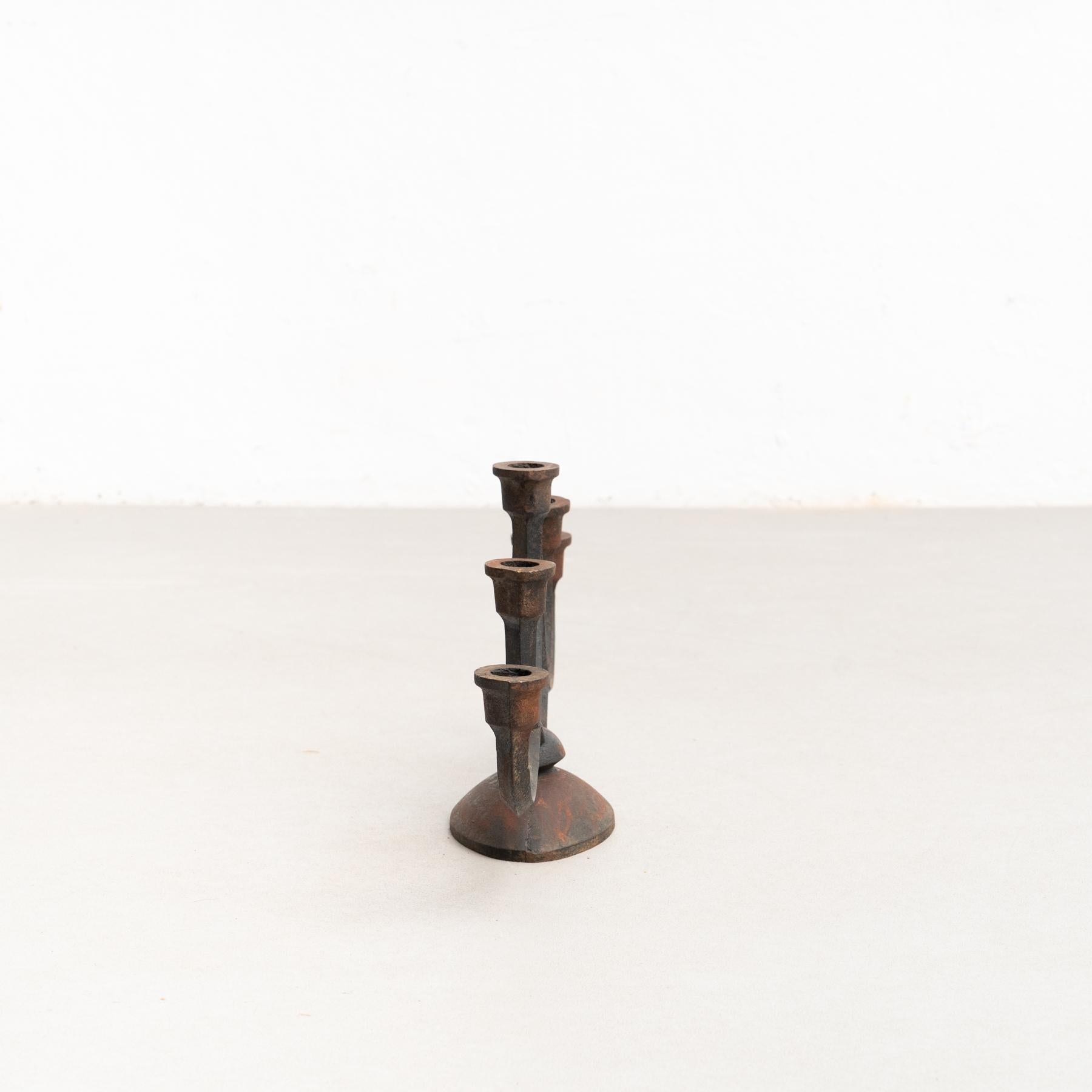 Rustic Metal Candle Holder, circa 1940 In Good Condition For Sale In Barcelona, Barcelona