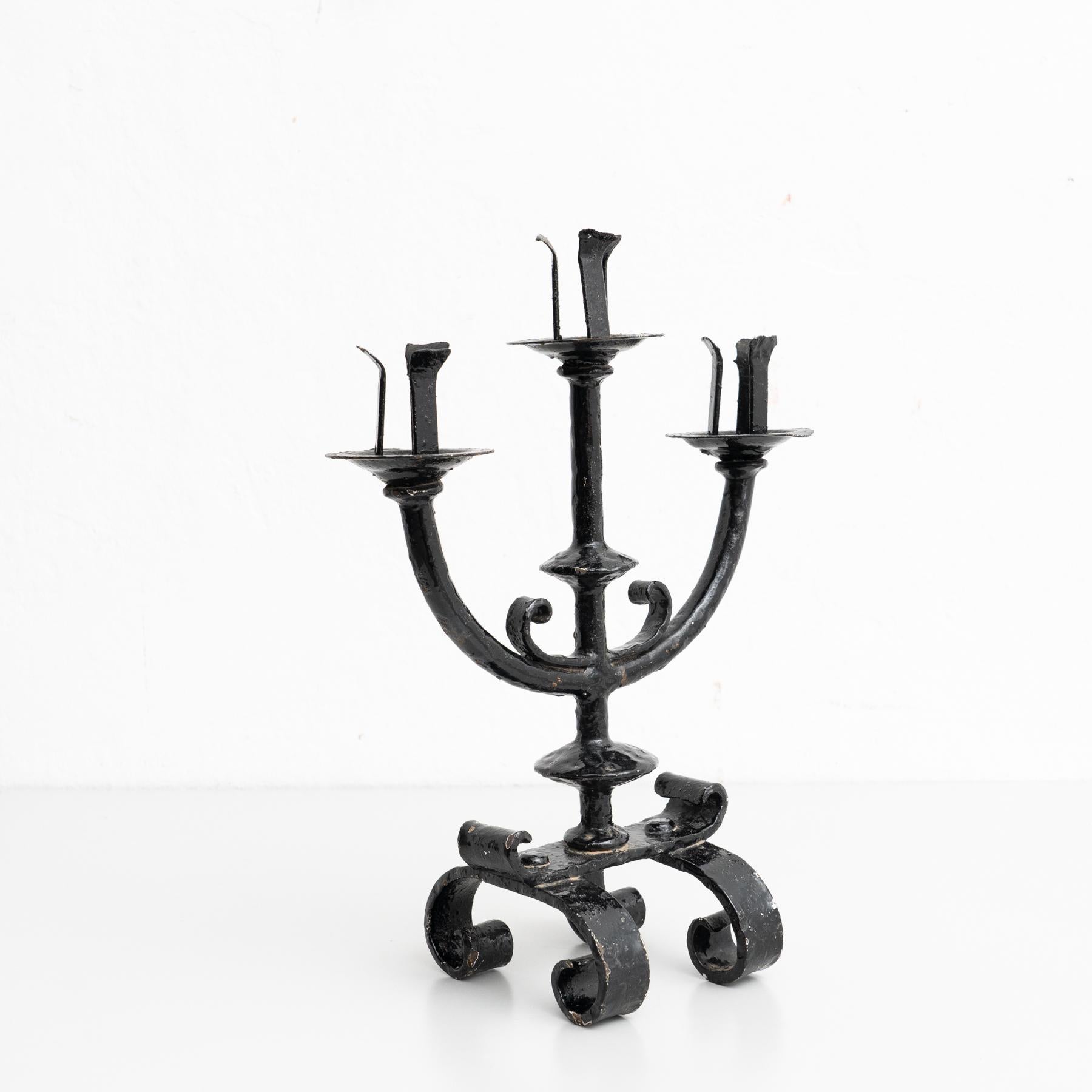 Rustic Metal Candle Holder, circa 1940 In Good Condition For Sale In Barcelona, Barcelona