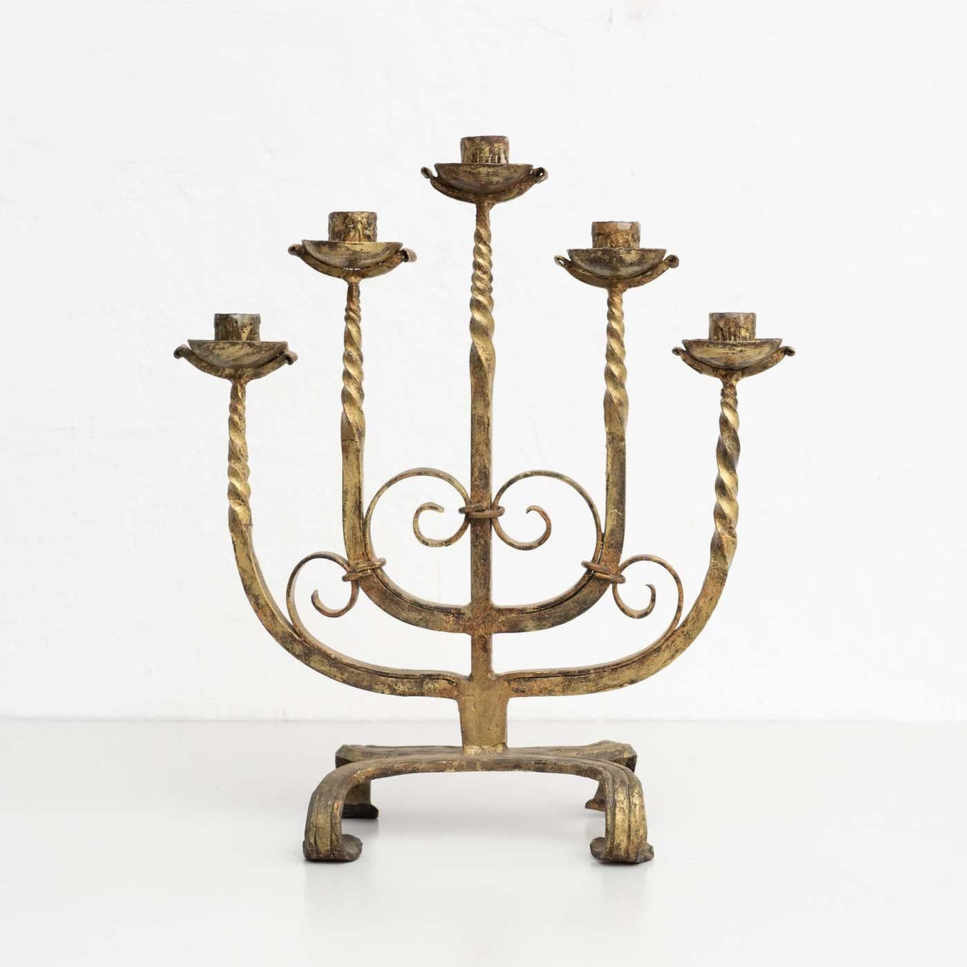 Mid-20th Century Rustic Metal Candle Holder, circa 1940