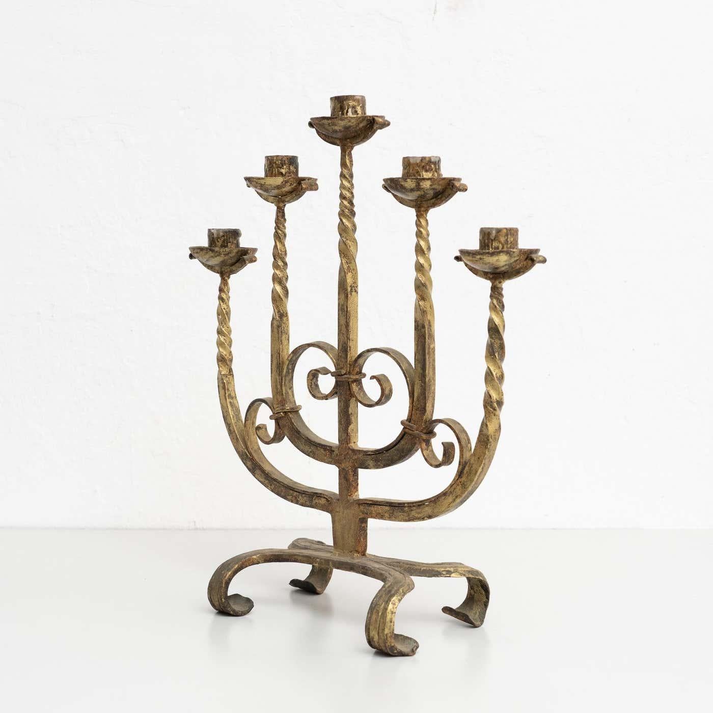 Rustic Metal Candle Holder, circa 1940 1